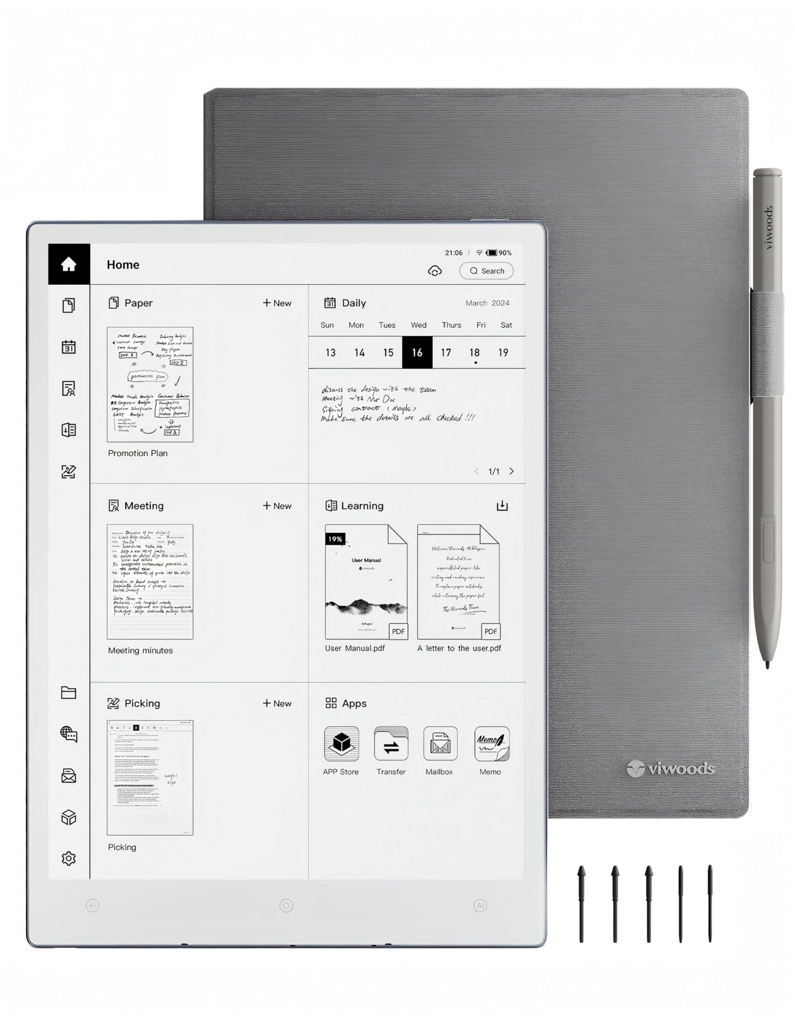 VIWOODS AiPaper, Tablet E‑Ink 10,65" Carta 1300 con Funzionalità AI, con Penna