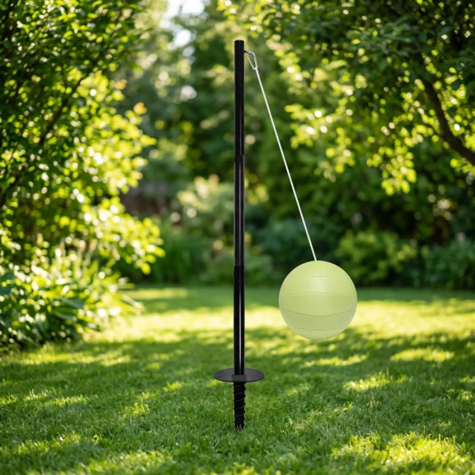 Set Tetherball per Famiglia da Esterno con Palo in Metallo Resistente, Palla Verde e Ancoraggio Sicuro per Divertimento in Giardino
