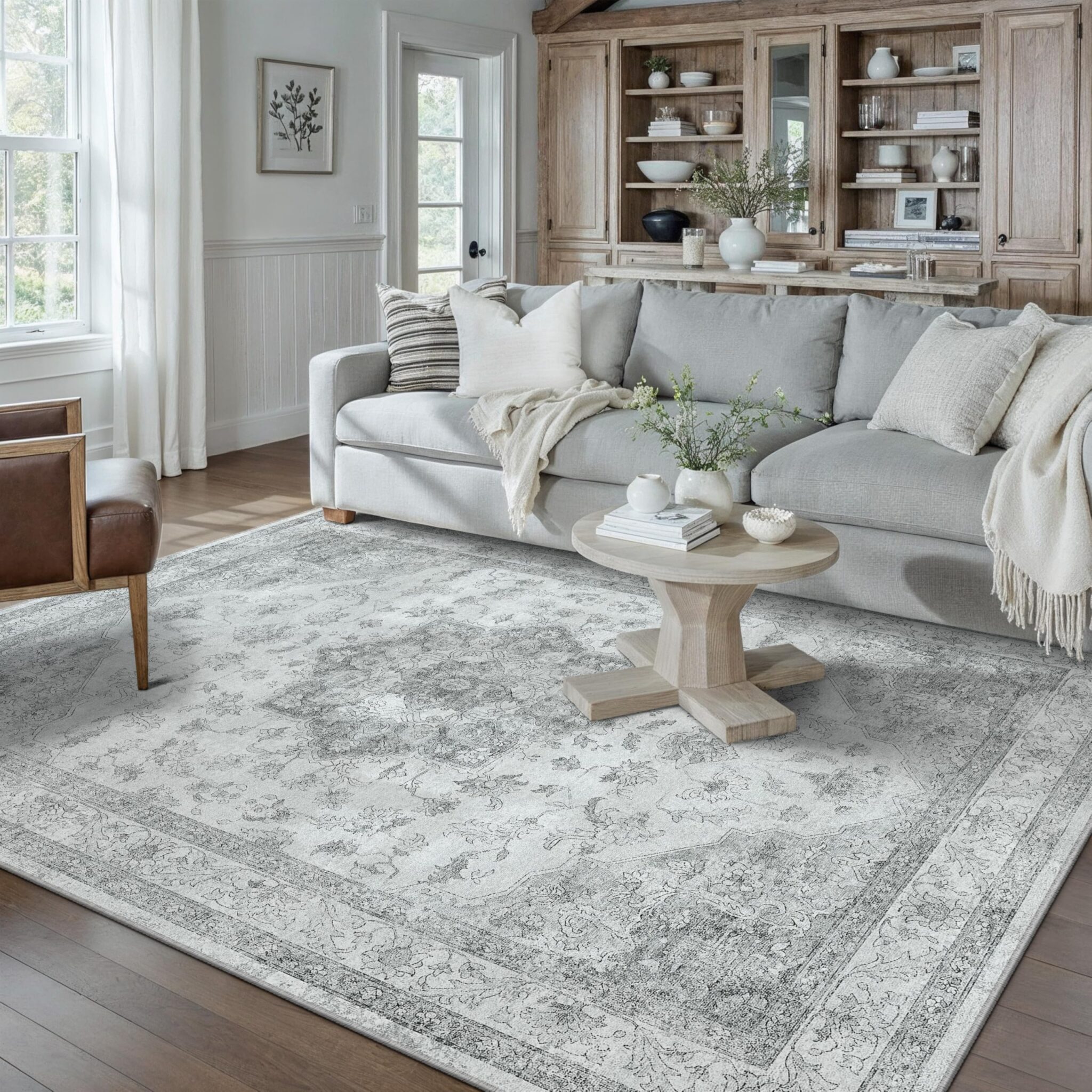 PureCozy Tappeto Salotto 140x200cm Grigio Antiscivolo | Lavabile, Vintage, Camera da Letto, Sala, Soggiorno, Cameretta, Ufficio, Pelo Corto, Morbido, Grande