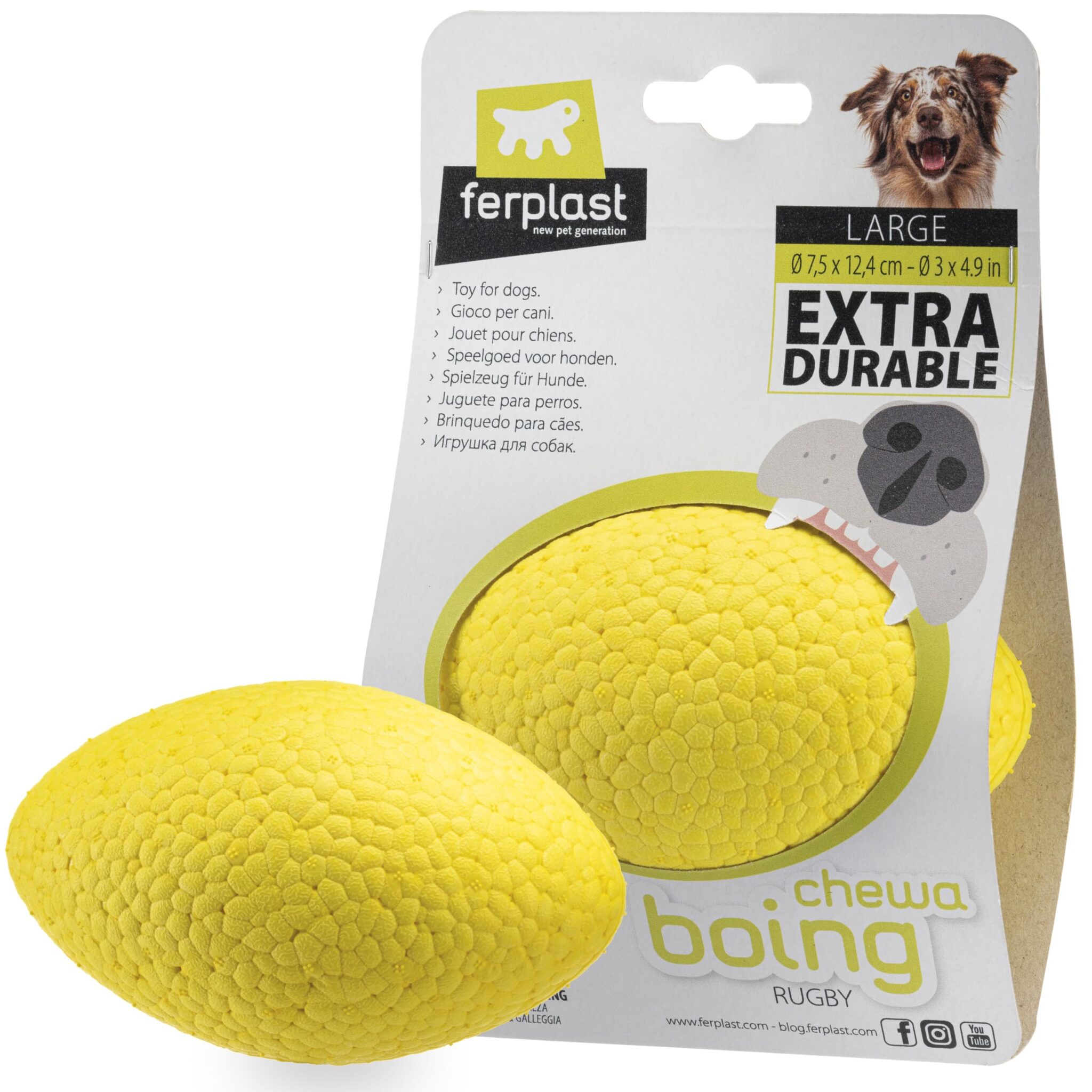 Ferplast CHEWA BOING RUGBY Giocattolo per Cani Super Rimbalzante e Galleggiante - Materiale innovativo resistente alla masticazione - Texture 3D per l'igiene dentale - Ultra Durev…