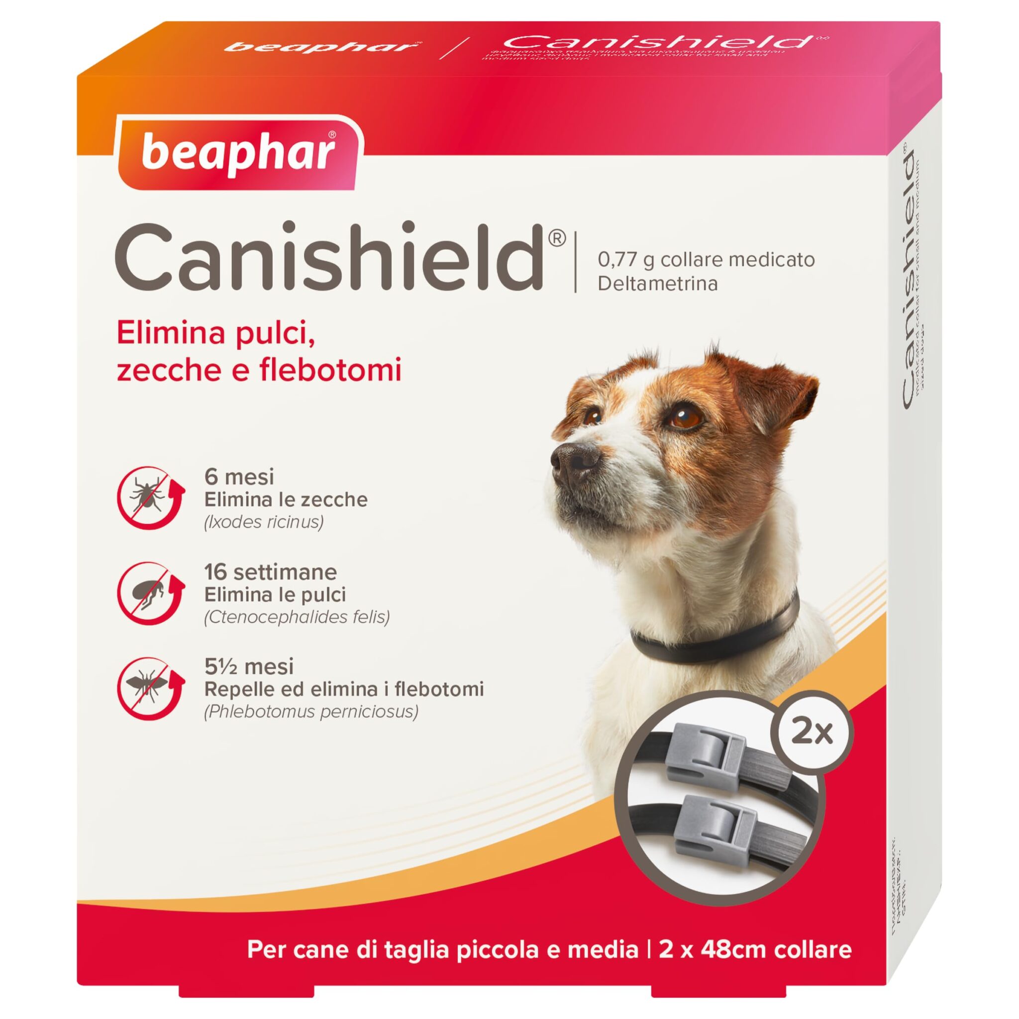 Beaphar Canishield, Collare Antiparassitario per Cani 48 cm, per Cani di Taglia Piccola e Media, Contro Pulci e Zecche, Confezione da 2 Collari