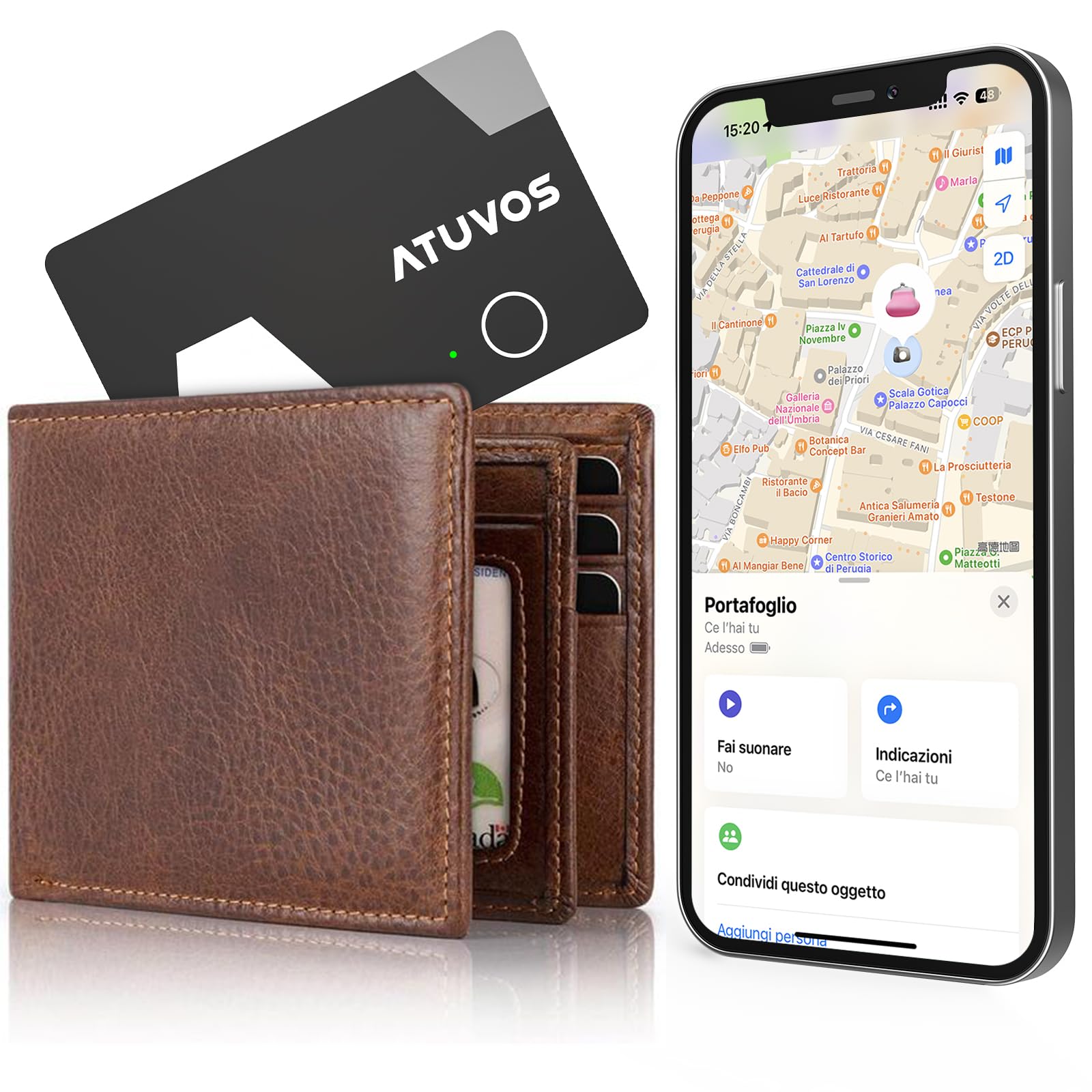 ATUVOS Air Tag Card Ricaricabile Wallet Tracker Thin 1.6mm, Smart Tag compatibile con Apple Dov'è (solo iOS, Android non supportato), Bluetooth Localizzatore per Valigie, Portafog…