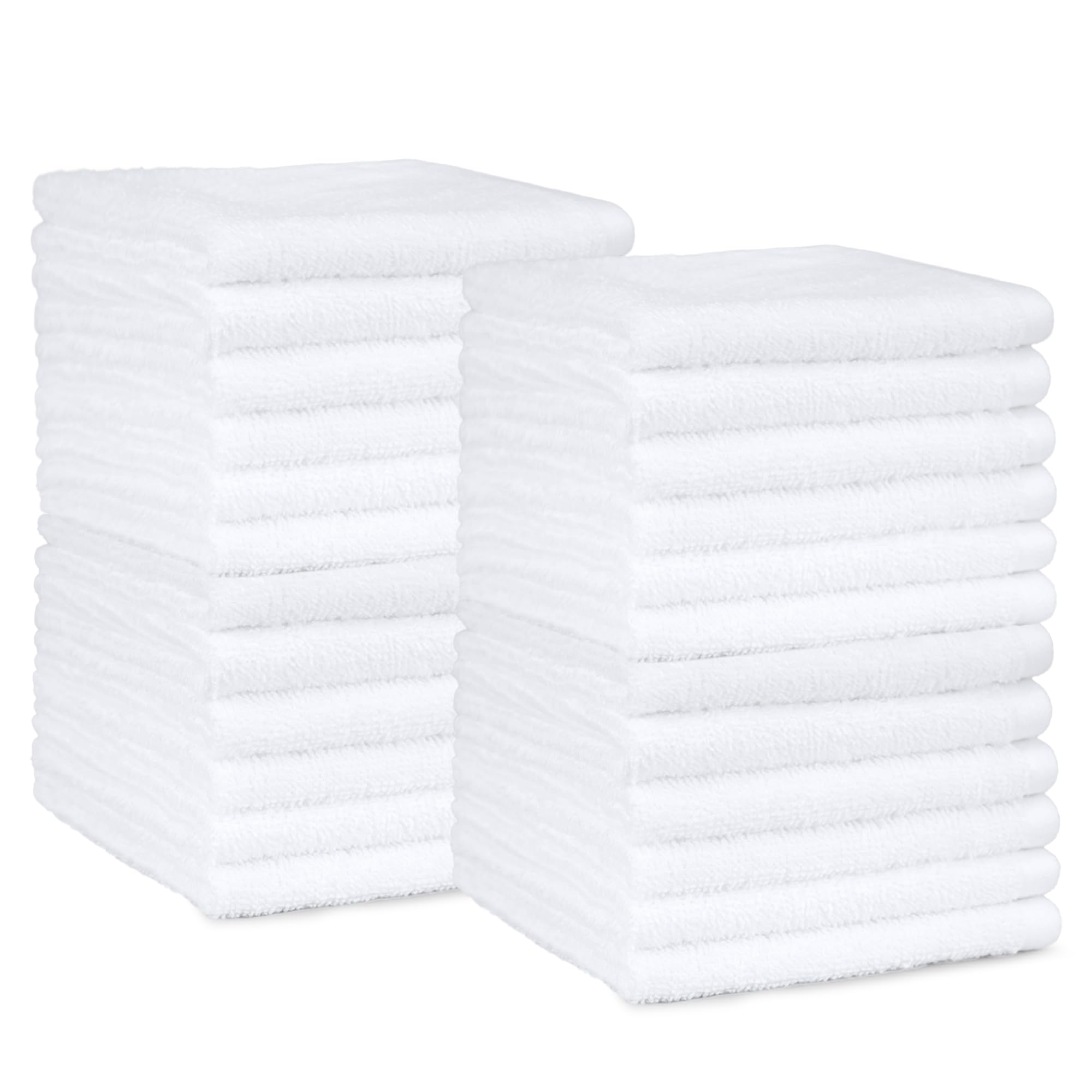 Amazon Basics Set Asciugamani Bagno Spugna 100% Cotone Asciugamani Viso 30x30 cm, Bianco, Confezione 24 Pezzi