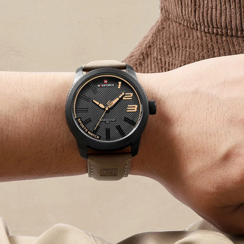 Orologio al Quarzo NAVIFORCE da Uomo, Semplice ed Elegante, Impermeabile, con Cinturino in PU Morbido, per Uso Quotidiano e Sportivo, con Confezione Regalo