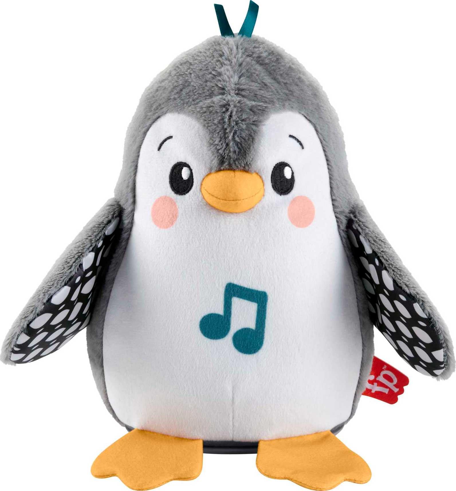 Fisher-Price - Pinguino Dolci Coccole, peluche sensoriale con musica e ali che si muovono, per il gioco interattivo da distesi sul pancino, giocattolo per bambini, 0+ anni, HNC10