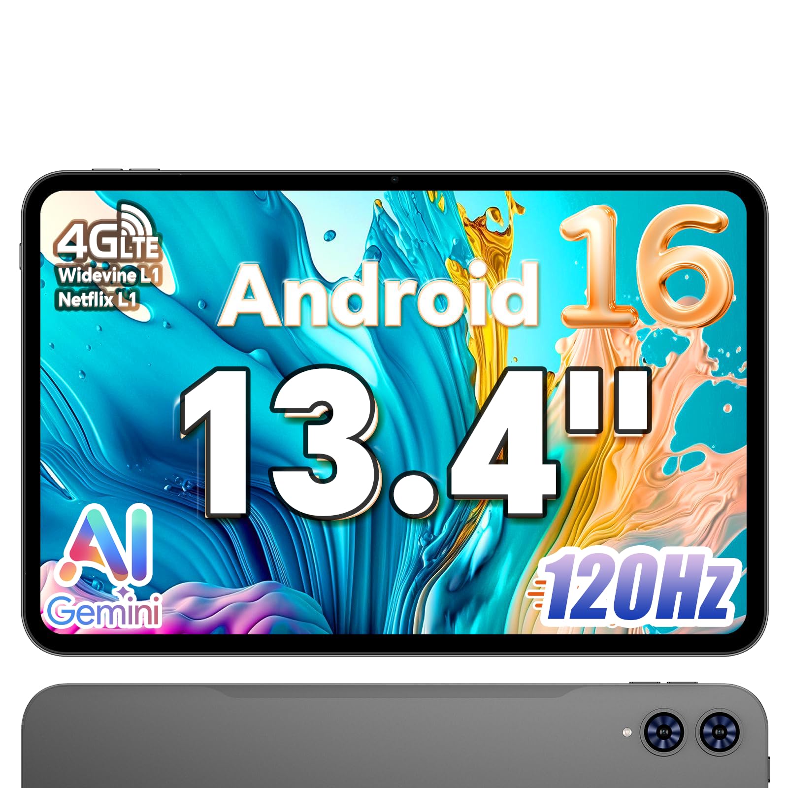 TECLAST T65 13.4" 120Hz Android16 4G Lte, 2.2GHz 26GB+128GB 13+5MP | Doppio SIM 5G WiFi, Octa-Core, Widevine L1 1080, BT5, GPS, OTG