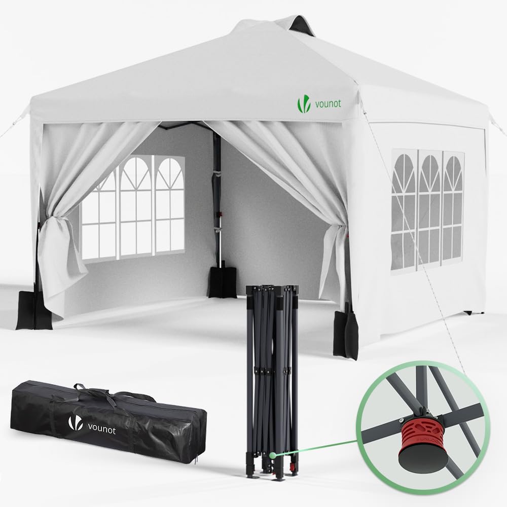VOUNOT® Gazebo 3x3m Pieghevole con 4 Parti Laterali Rimovibili, Gazebo da Giardino Tenda Padiglione Sistema di Clic Pop-up con 4 Sacchi di Sabbia di Peso e Sacca di Trasporto, Col…
