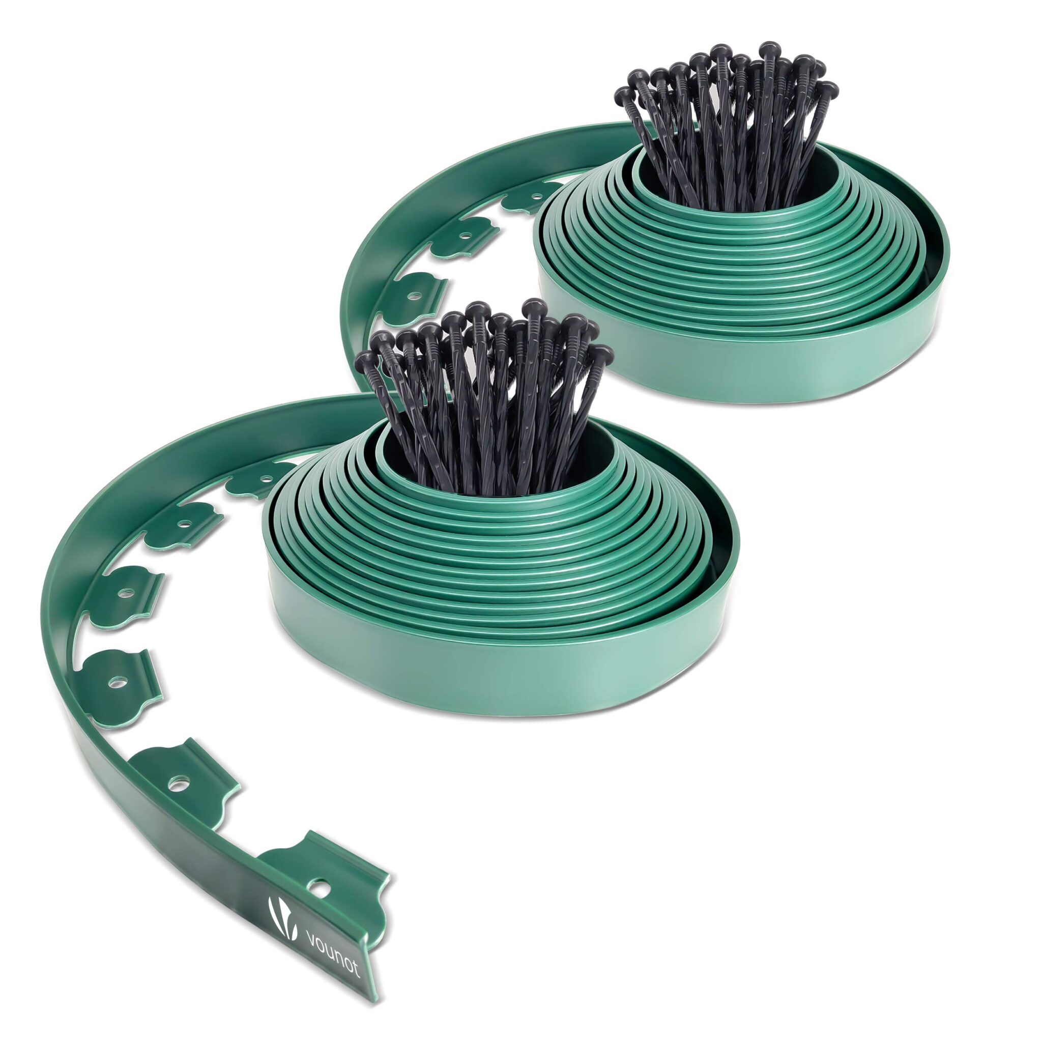 VOUNOT® Bordo Giardino Flessibile, Bordi Aiuole Plastica, con 60 Chiodi di Fissaggio, Lunghezza 20m, Altezza 5cm, Verde