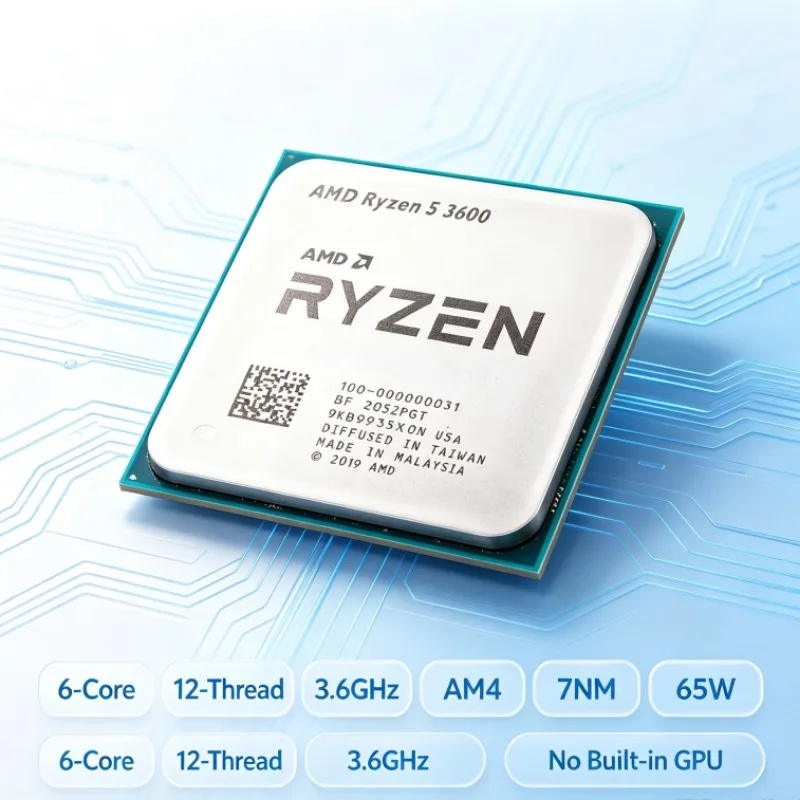 Processore Desktop Ryzen 5 3600, 6 Core 12 Thread, 3.6GHz, Socket AM4, 7NM, 65W TDP, Senza GPU Integrata