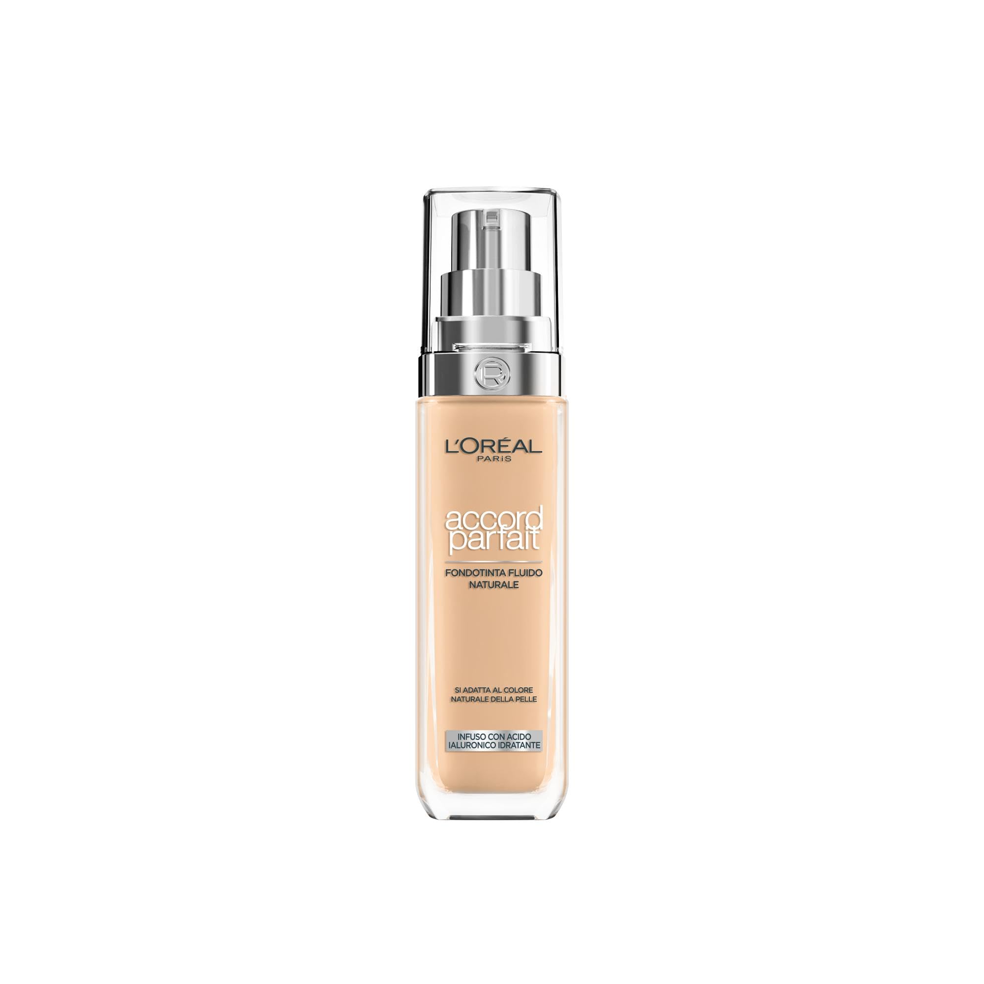 L'Oréal Paris Accord Parfait Fondotinta Liquido Naturale, 3D/W Warm Dorè | Con Acido Ialuronico, Incarnato Uniforme e Illuminato, Per Tutti i Tipi di Pelle, Accord Parfait