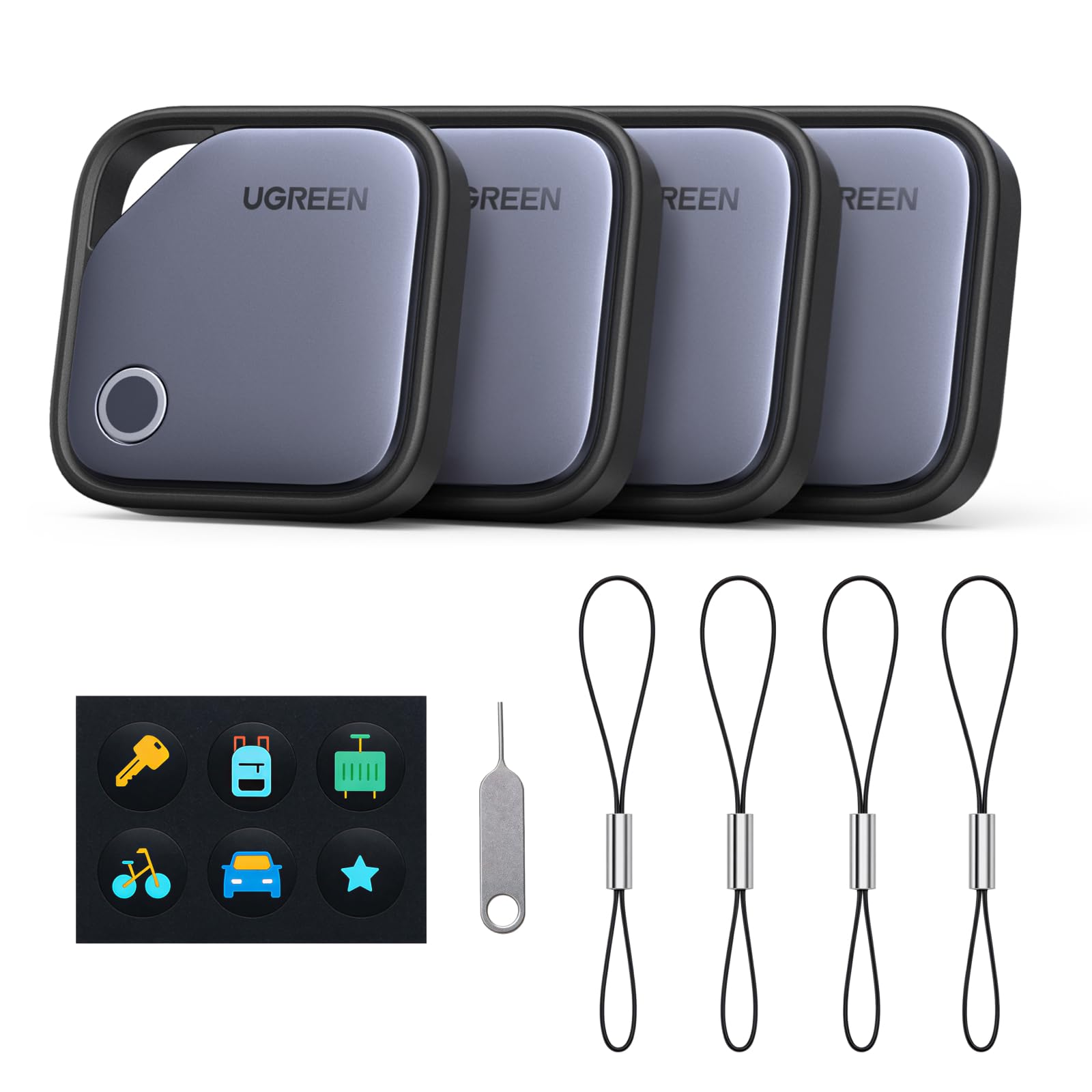 UGREEN FineTrack Smart Finder Localizzatore Supporto iOS 4 pezzi | SmartTag Tracker ,Bluetooth Localizzazione, per Chiavi Bagaglio Portafoglio Bicicletta Zaino Borsa