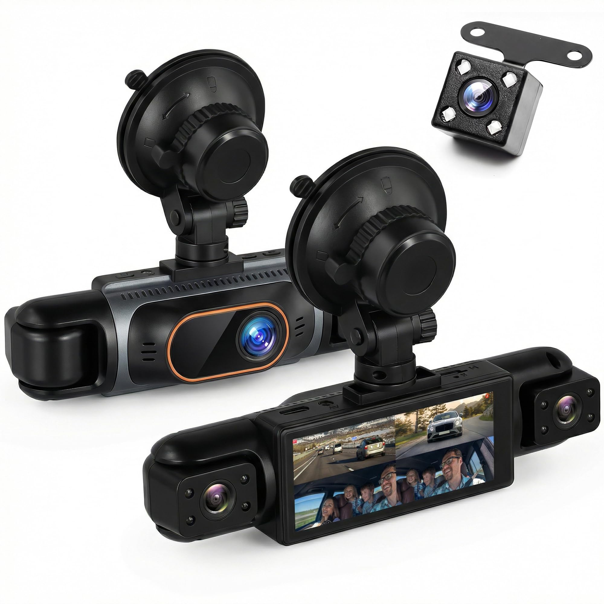 Rimoody 4 Canali 360° Dashcam Auto, 4 Telecamera HD 1080P Anteriore e Posteriore Sinistra Destra, 3.16 Pollici Schermo IPS Dash Cam con Visione Notturna 8 IR/Loop Video/24H Parche…