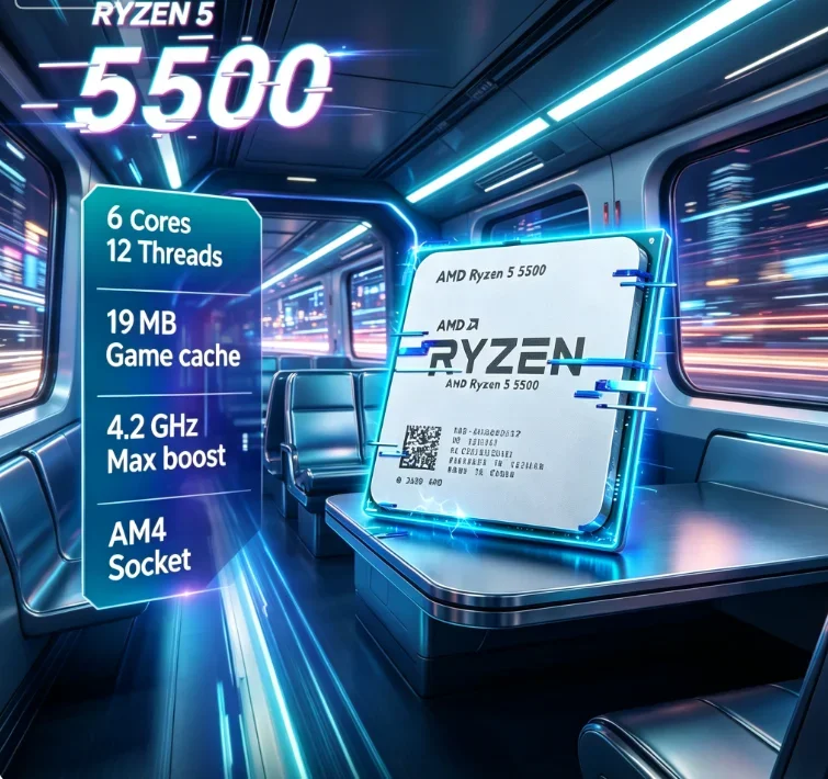 Processore Desktop AMD Ryzen 5 5500 Compatibile con Gaming 3A, 6 Core 12 Thread, 4.2GHz, Socket AM4, Cache L3 da 16MB, 65W, Senza Dissipatore