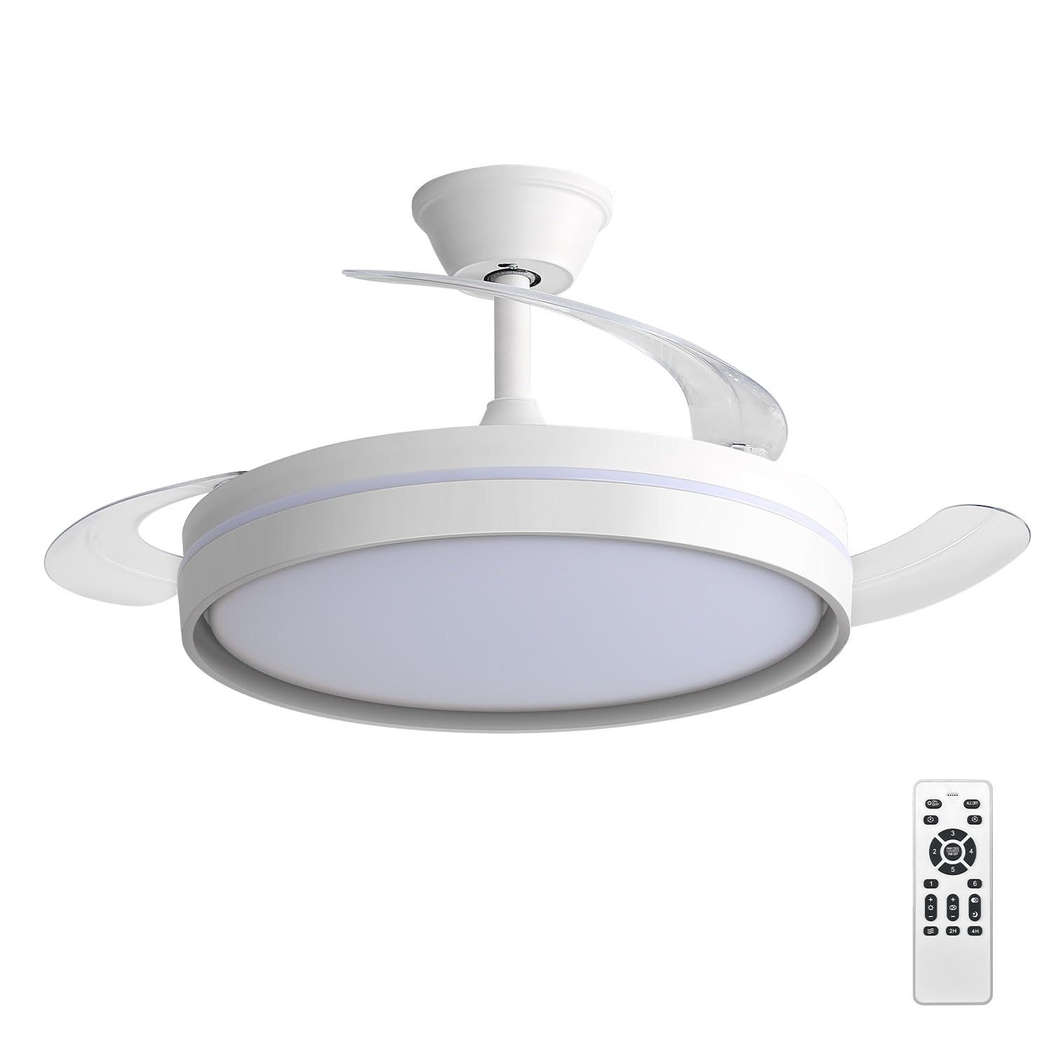 EXTRASTAR 106cm Ventilatore da Soffitto con Luce e pale retrattili, Silenzioso Lampada Ventilatore da Soffitto con Telecomando e Motore DC per Camera da Letto, Cucina, Soggiorno,…