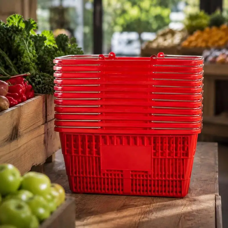 Confezione da 12 cestini impilabili in plastica con manici in metallo e rete rinforzata, grande capacità di 21 litri per supermercati, negozi al dettaglio e conservazione di alime…