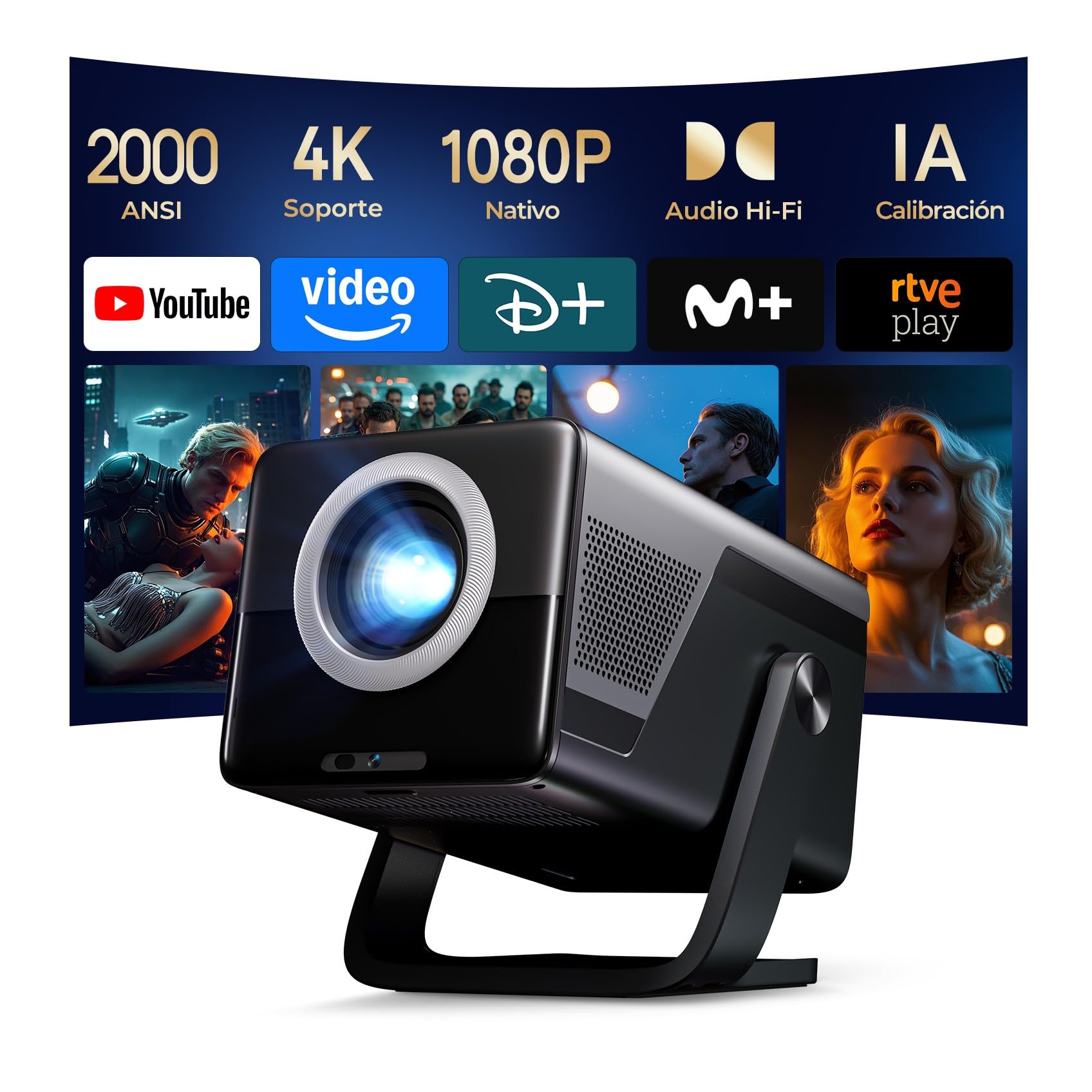 [2000 ANSI / 1080P Nativo] Proiettore Intelligente X7 con Android 14 | Smart Videoproiettore con IA Auto Focus/Keystone, Assistente Vocale IA, Proiettore con WiFi6 e Bluetooth5.4,…