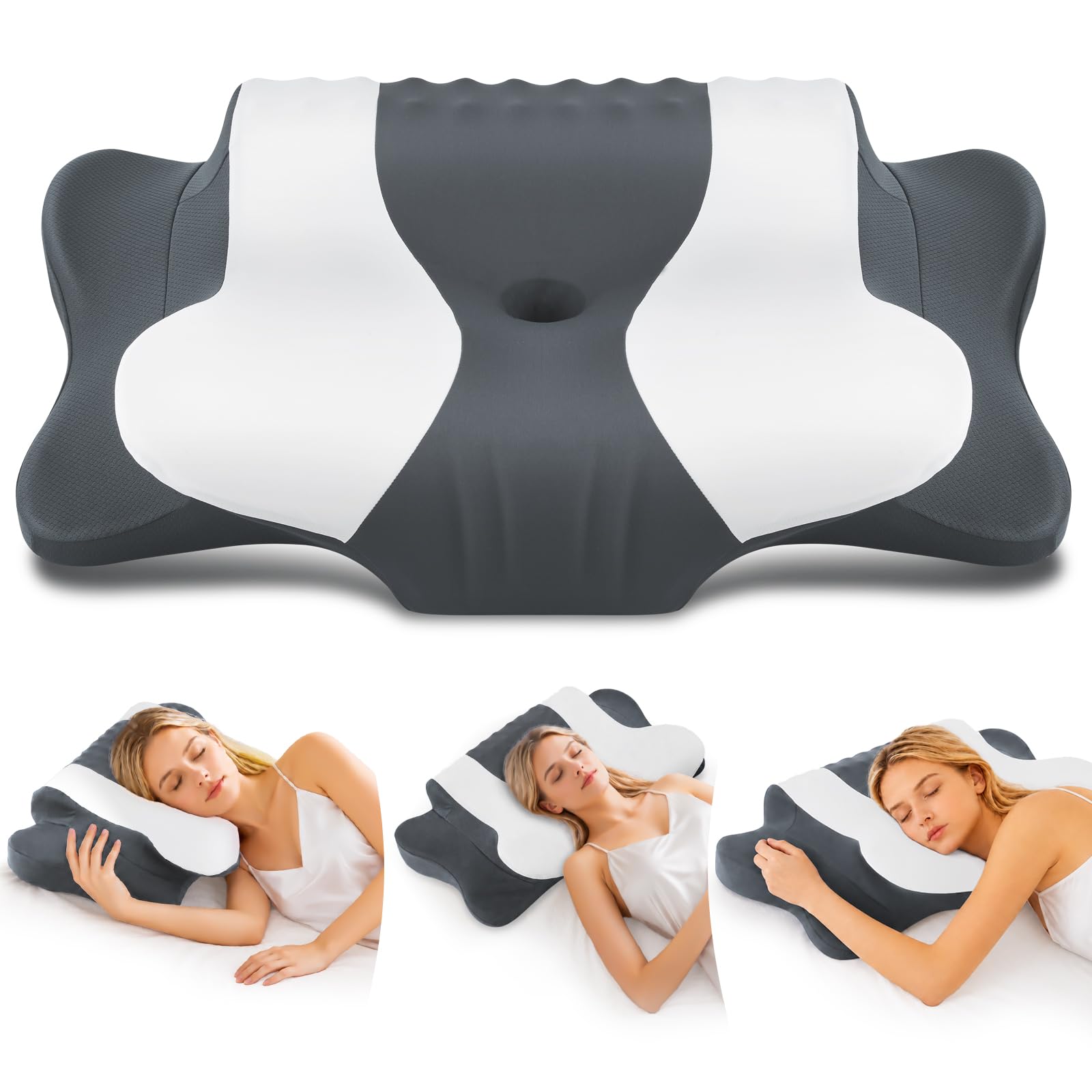 DONAMA Cuscino Cervicale Memory Foam Farfalla per Dormire, 2 Altezze | Comfort per collo e spalle, Cuscino Ergonomico per ogni posizione, misura 64x39x10/13 cm, ideale per tutta l…