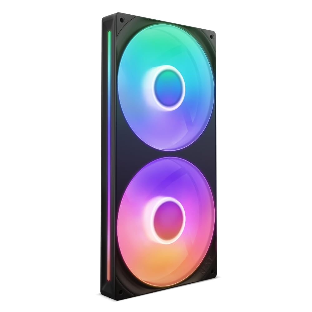 NZXT F280 RGB Core - Ventola RGB Monoscocca 280mm - Nero | Unità monoscocca 280mm con due ventole RGB 140mm su un cavo. Velocità e illuminazione gestite tramite CAM.