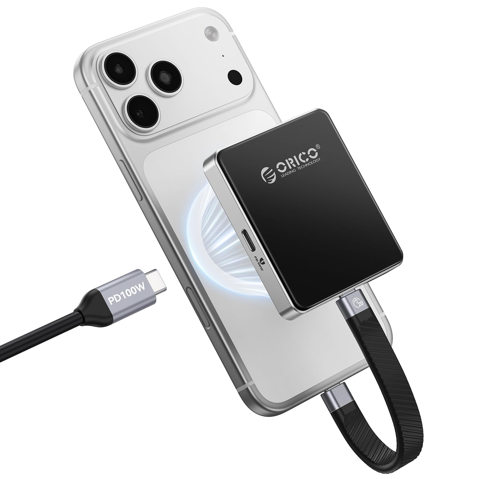 ORICO Magnetico M.2 NVMe SSD Case per iPhone 15/16/17 Pro - USB-C 3.2 Gen2 10Gbps, Registrazione 4K ProRes, Ricarica PD 100W, SSD 2230/2242 2TB - AP42P (Nero)