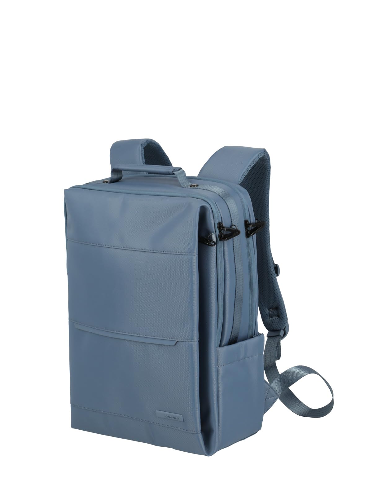 travelite Zaino per bagaglio a mano, zaino per computer portatile 15,6 pollici, zaino da viaggio in materiale riciclato con scomparto di sicurezza, 41 cm, 18 litri, Denim Blue