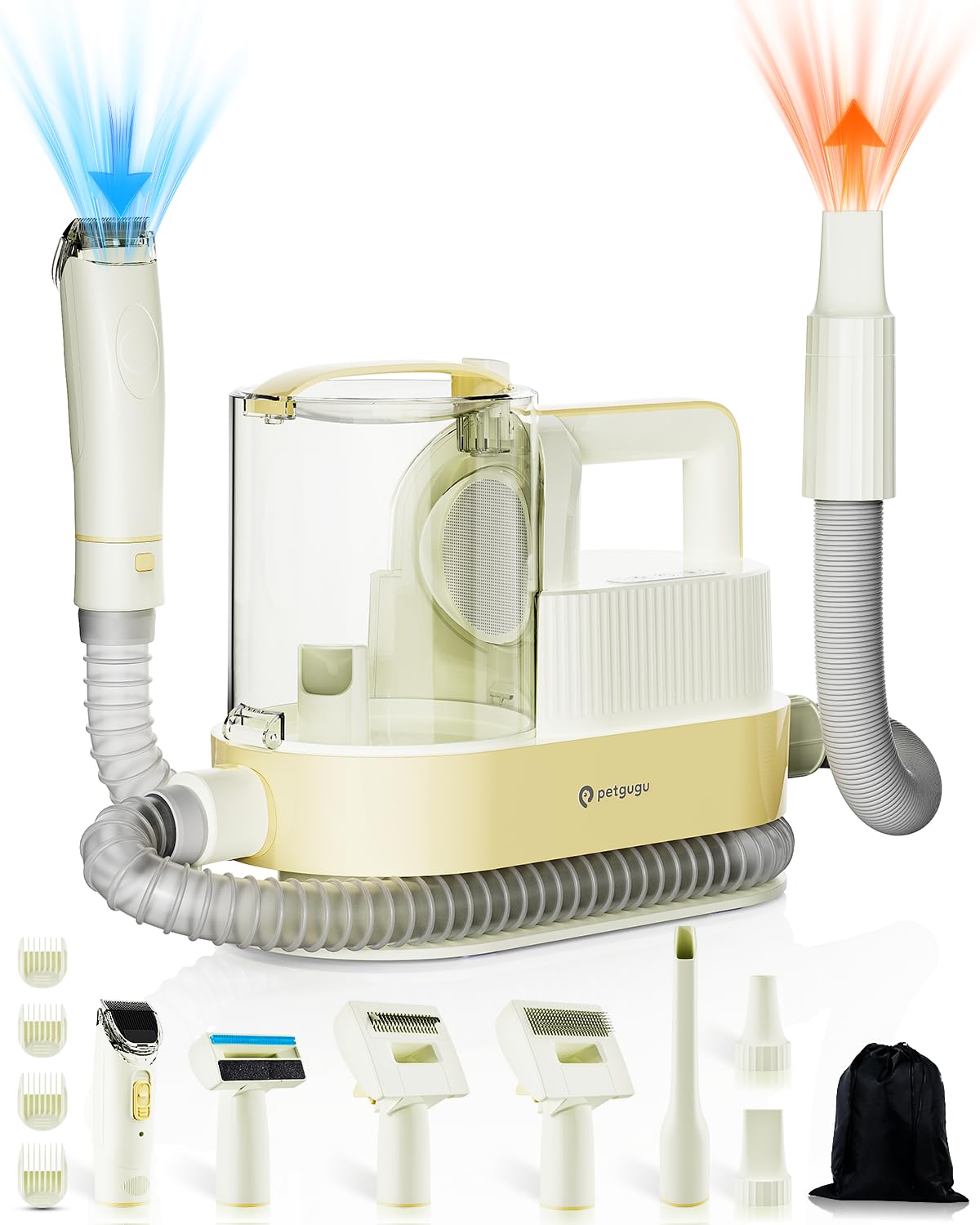 PETGUGU Tosatrice per Cani con Aspirapolvere, 7-in-1 Toelettatura per Cani e Gatti, 11000Pa Potente Aspirazione, Contenitore 2.5L, Dispositivo Silenzioso con 3 Livelli e Funzione…