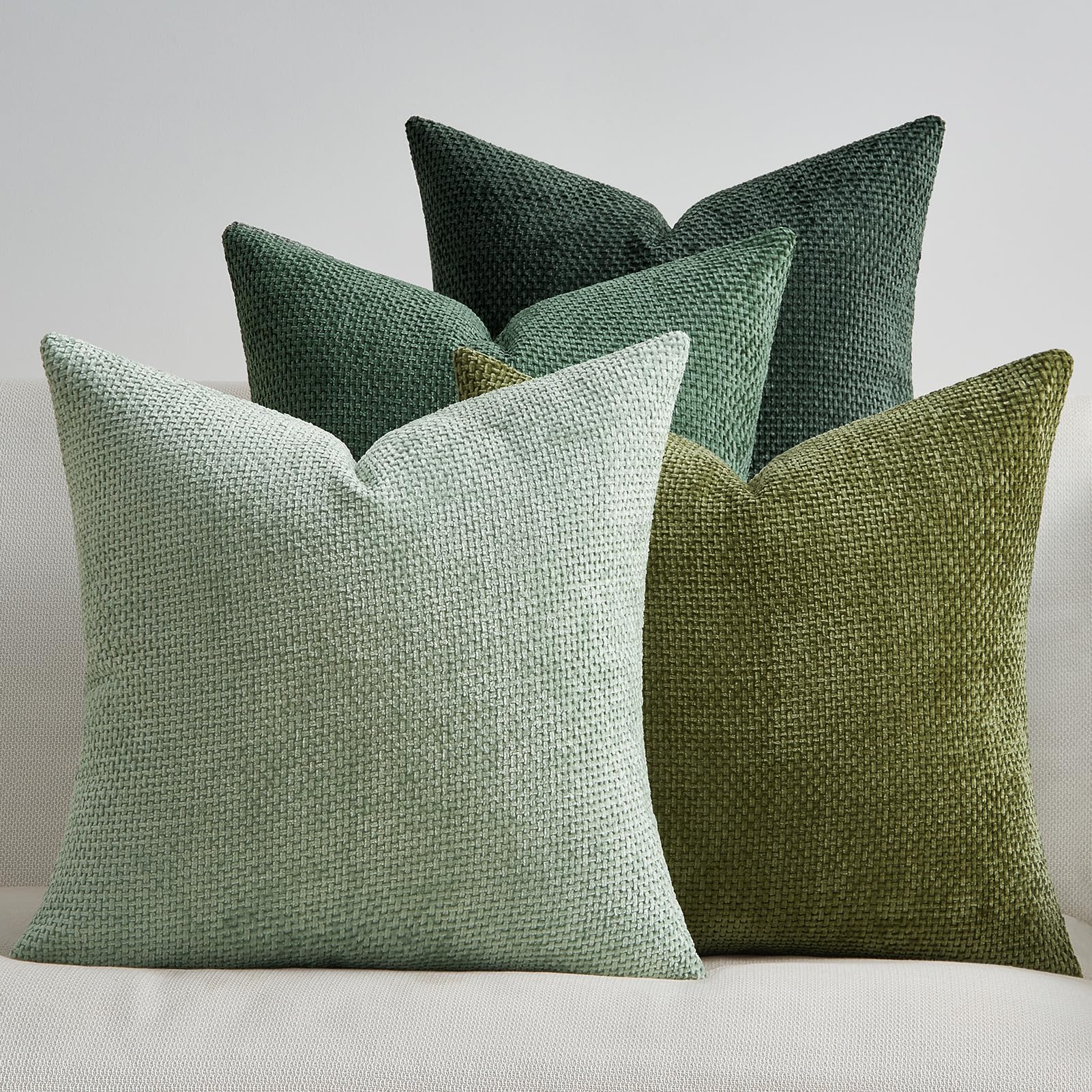 Topfinel Set di 4 Federe Cuscini in Ciniglia 40x40cm per Divano Decorative Federe Copricuscini per Soggiorno Camera da Letto con Cerniera Invisibile Fodere Cuscino Verde