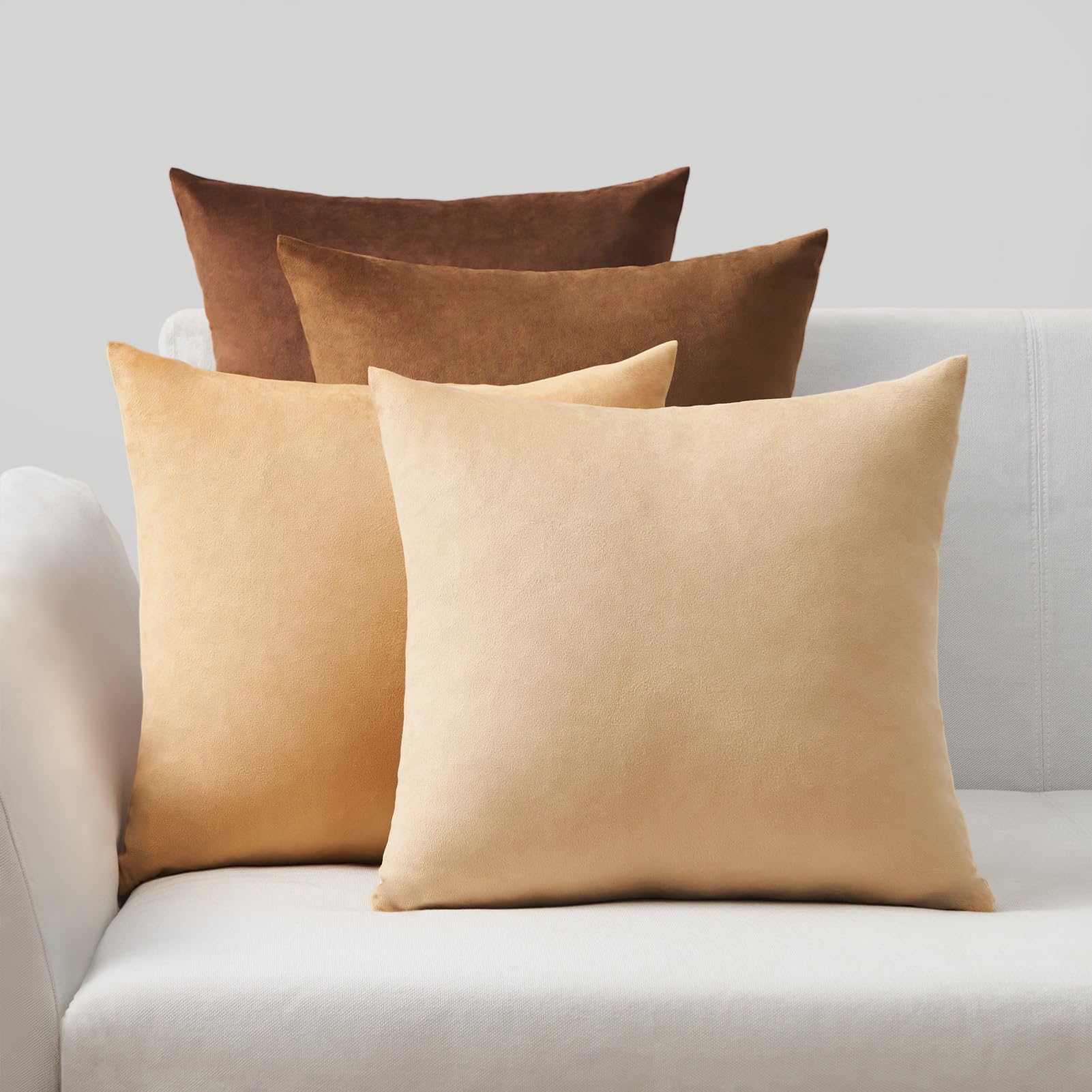 Topfinel 4 Pezzi Copricuscini Divano 40x40 Decorativo Casa Giallo Velluto per Cucina Sedia Soggiorno Letto Giardino Camera da Letto Serie Moderna Marrone