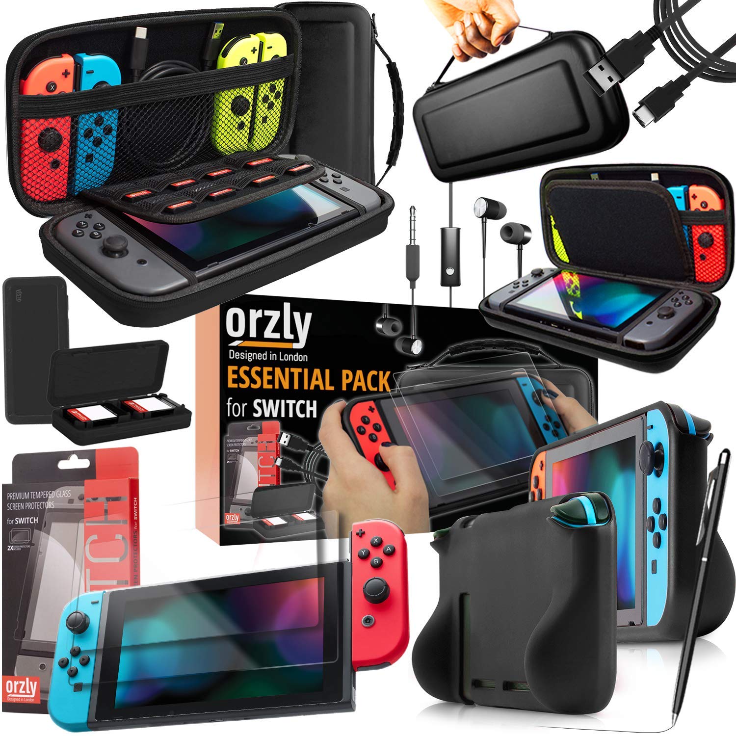 Orzly Accessori per Switch 2 – Custodia e Pellicola Protettiva per Nintendo Switch 2 (2025), Cavo di Ricarica, Porta Giochi, Custodia con Impugnatura Comfort, Cuffie e Altro – Edi…
