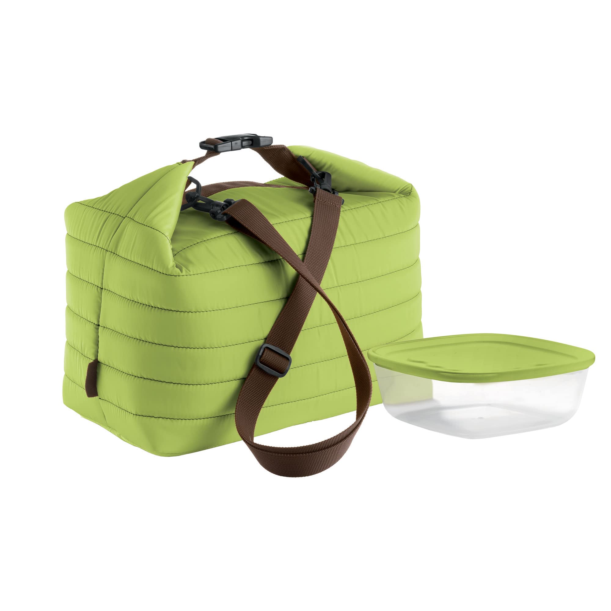 Guzzini - On the Go, Borsa Termica Grande con Tracolla con Contenitore - Verde Mela, (Bag) 30 x 18 x h30 cm; (Container) 19,6 x 19,6 x h7 cm, 1400 cc - 03290384