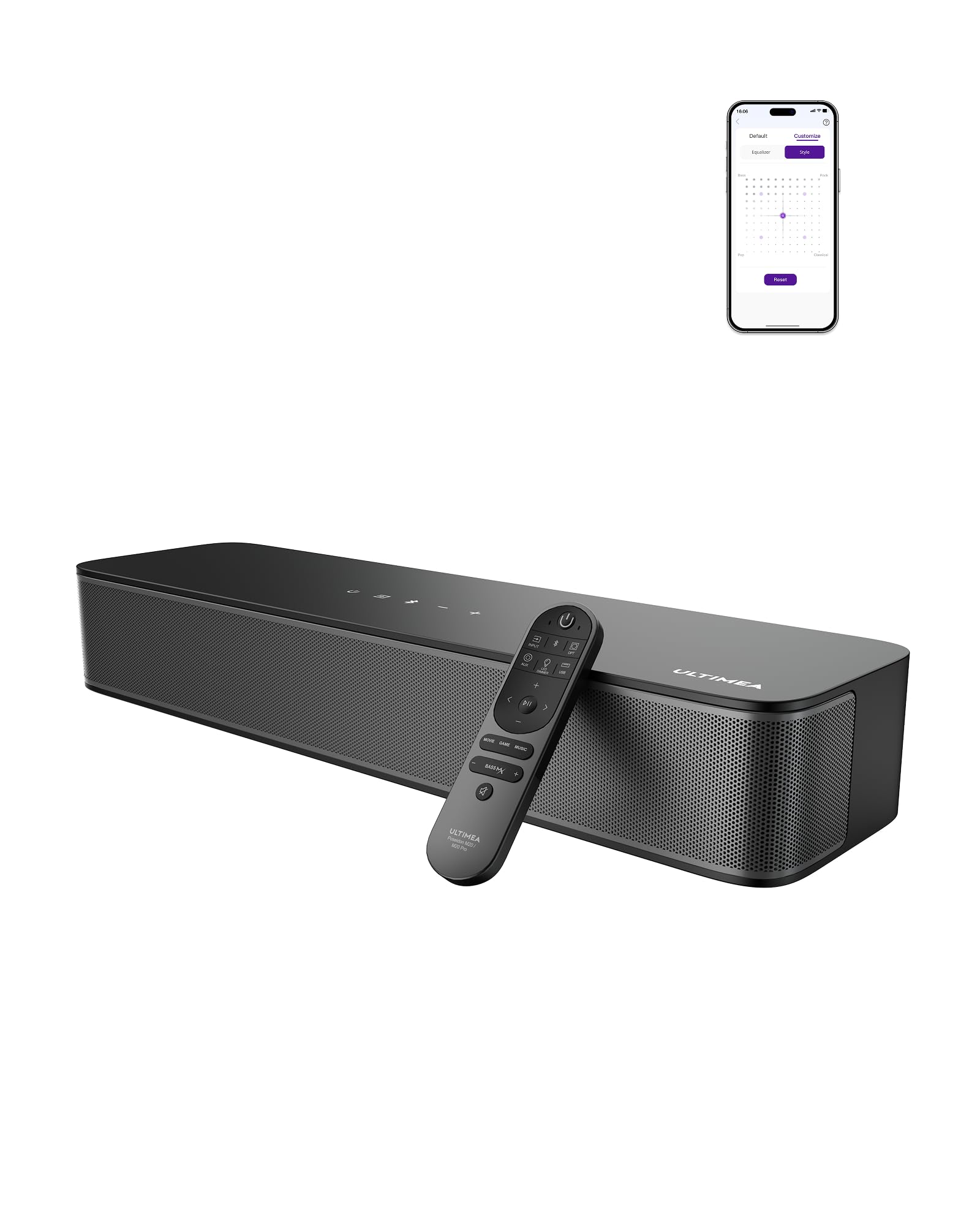 ULTIMEA 2.1 Ch Soundbar Per TV, Subwoofer Integrato, All-In-One Per PC E Giochi. App Controllo, 132W Potenza Picco, Bluetooth 5.4, OPT/AUX Ingressi, Montaggio A Parete, Poseidon M…