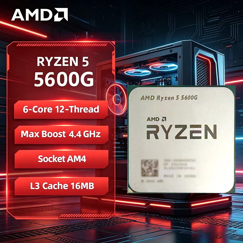 Processore Desktop AMD Ryzen 5 5600G, CPU 6-Core 12-Thread 4.4GHz Sbloccato, Socket AM4, CPU per Gaming Senza Confezione