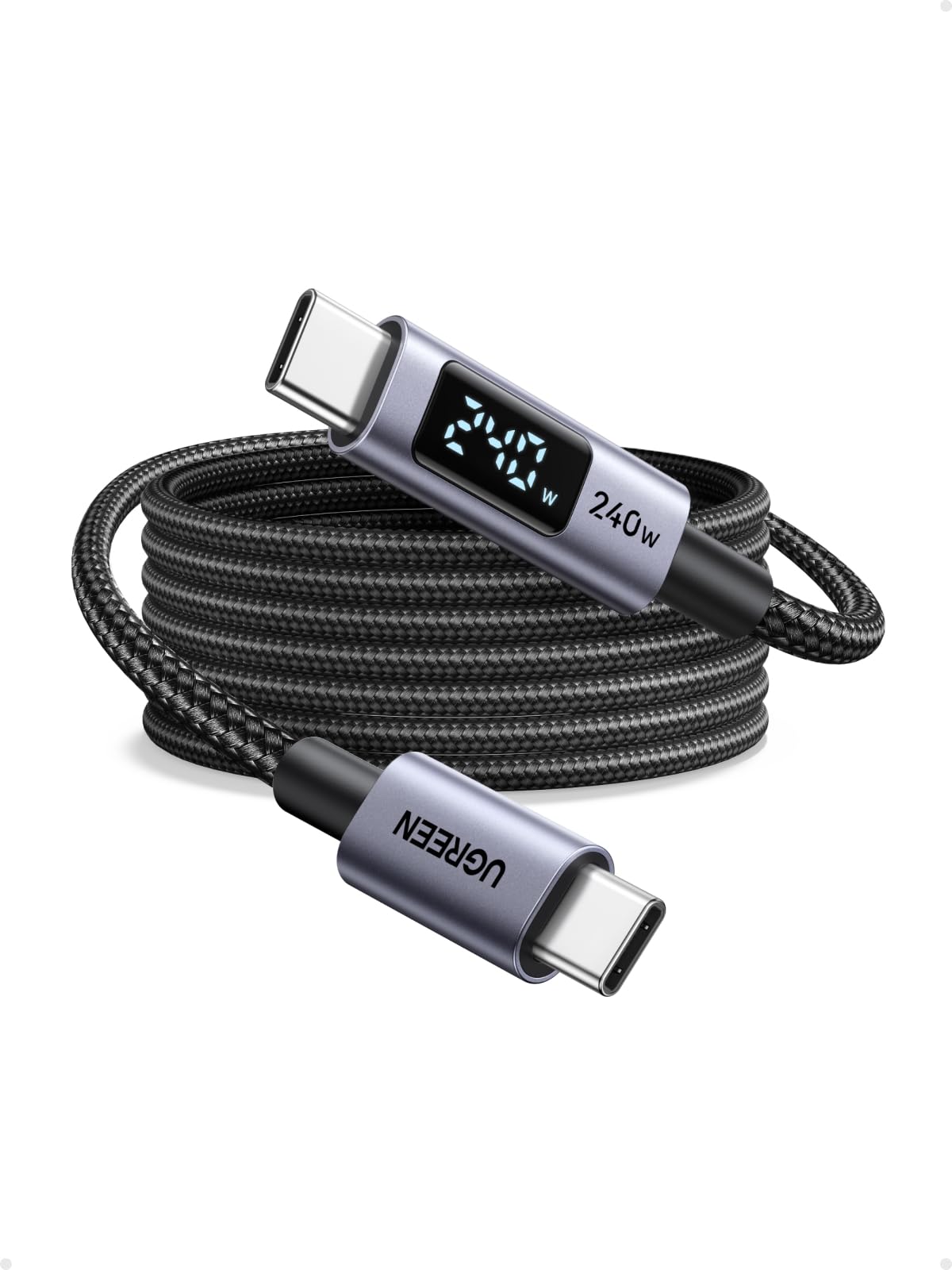 UGREEN Cavo USB C PD 3.1 240W con Display a LED (2M) | Type C Nylon Intrecciato, Compatible con iPhone 17 Pro Max Air/16/15, iPad, Galaxy S26/S25/S24, Pixel 10/9, ecc.