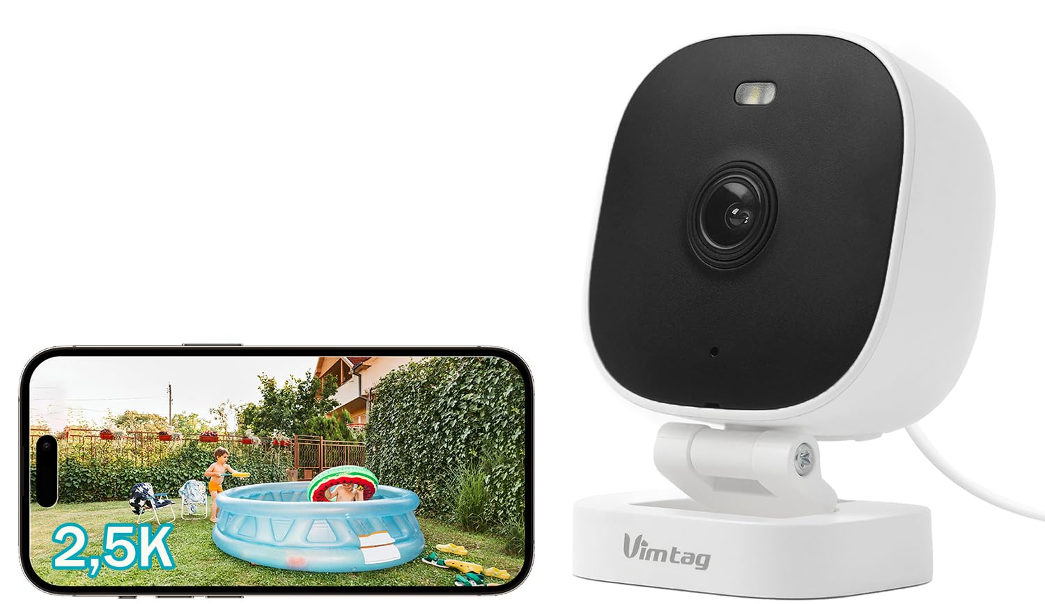 VIMTAG 2,5K Telecamera Wi-Fi Esterno, Videocamera Sorveglianza Interno con Allarme, Visione Notturna a Colori, Impermeabile IP65, Audio a 2 Vie, Rilevamento del Movimento, 2.4/5GH…