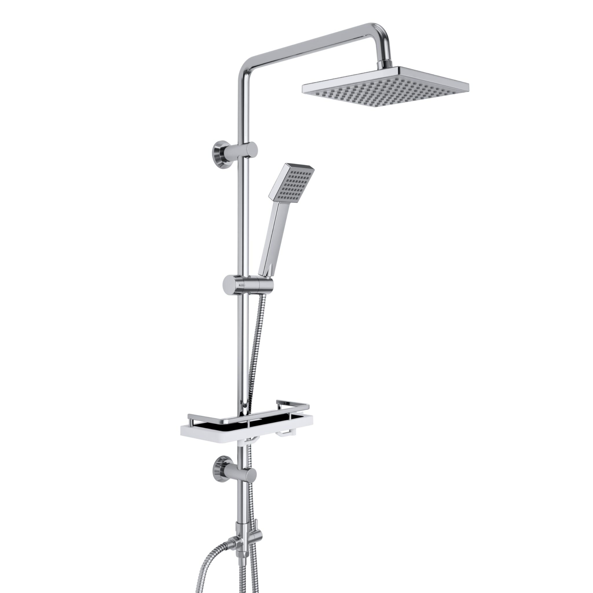 Görbach Colonna Doccia Acciaio Inox senza Miscelatore, Colonna Doccia idromassaggio con Asta Doccia Regolabili e Mensola, Set Doccia a Pioggia con Soffione ABS 20×20 cm Cromo