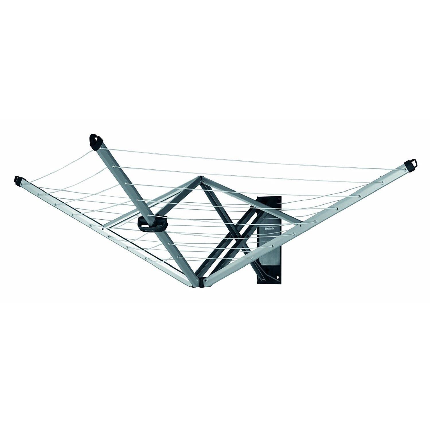 Brabantia Wallfix Stendibiancheria con Custodia, Metallic Grey, 24 Metri | Stendino da parete richiudibile, Con supporti a muro e sagoma di foratura, Include custodia resistente a…