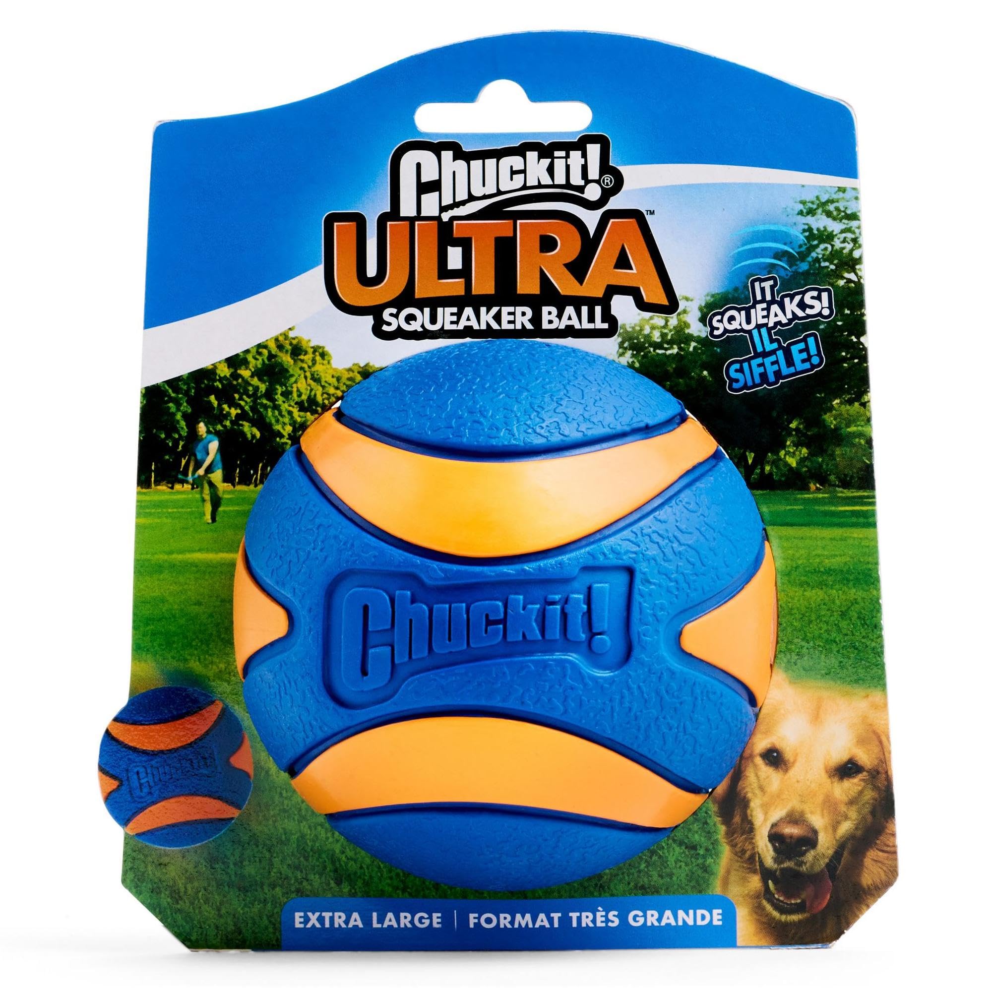Chuckit! Ultra Squeaker Ball - Palla da Inseguimento e Cigolante per Cani - Alta Resistenza al Rimbalzo - Dimensioni Extra Large - 9 cm di Diametro