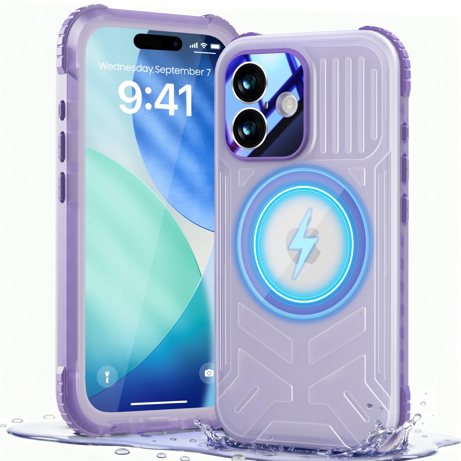 Beeasy per iPhone 17 Cover Impermeabile IP68 con Magsafe, 360 Militare Antiurto Protezione Schermo Integrata, Custodia Magnetica Rugged Resistente, 6,3", Viola
