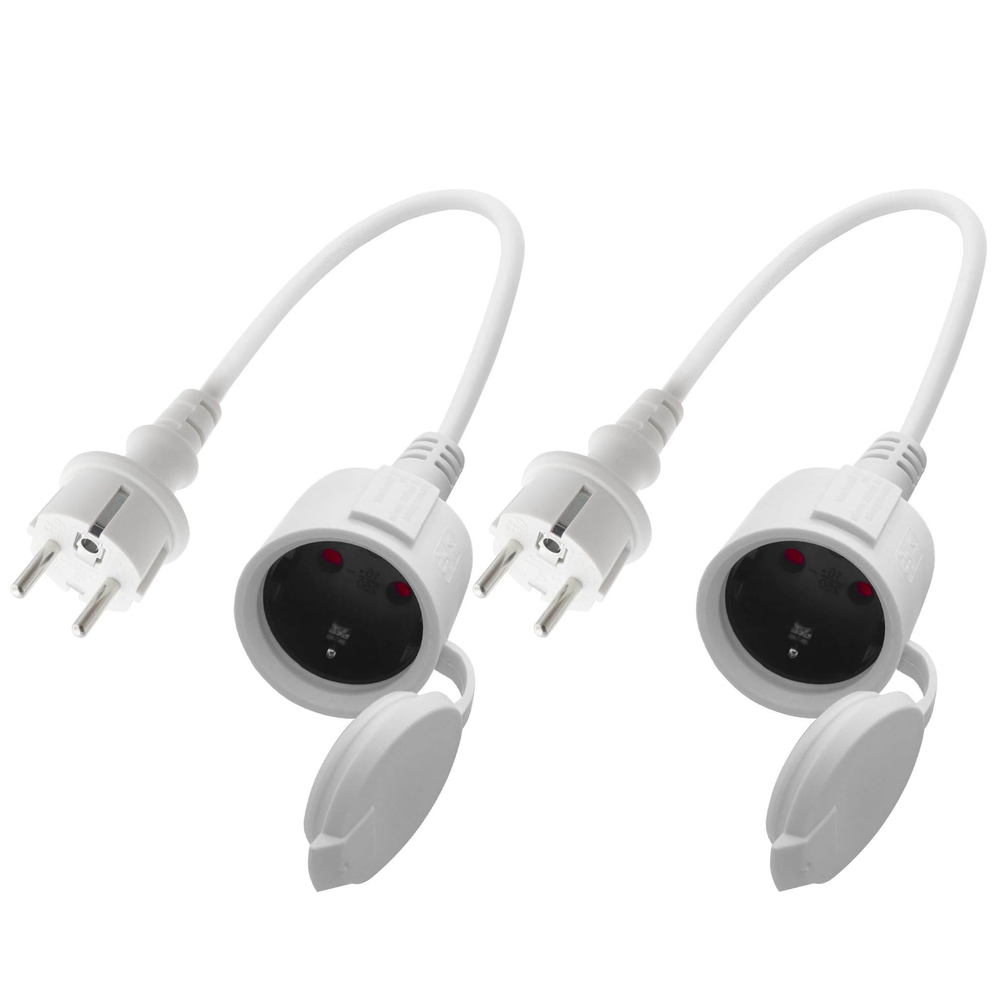 LANMINGLEL Cavo di prolunga Schuko corto, cavo di prolunga AC, cavo corto per outdoor Schuko, 3 x 1,5 mm², 16 A, 250 V, IP44, per casa, ufficio 2 pezzi (bianco diretto, 0,3)
