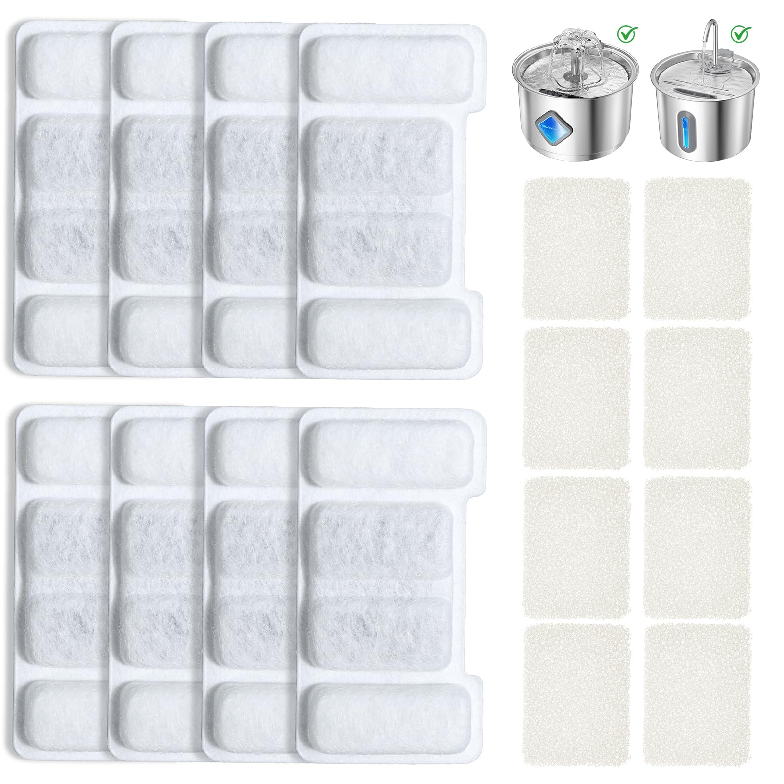 Zivacate Filtri Fontanella per Gatti – 8 Pezzi Filtro + 8 Pezzi di Spugna | Tripla Filtrazione, Filtrazione Altamente Efficiente, Adatto per Zivacate 2.2L / 2.8L