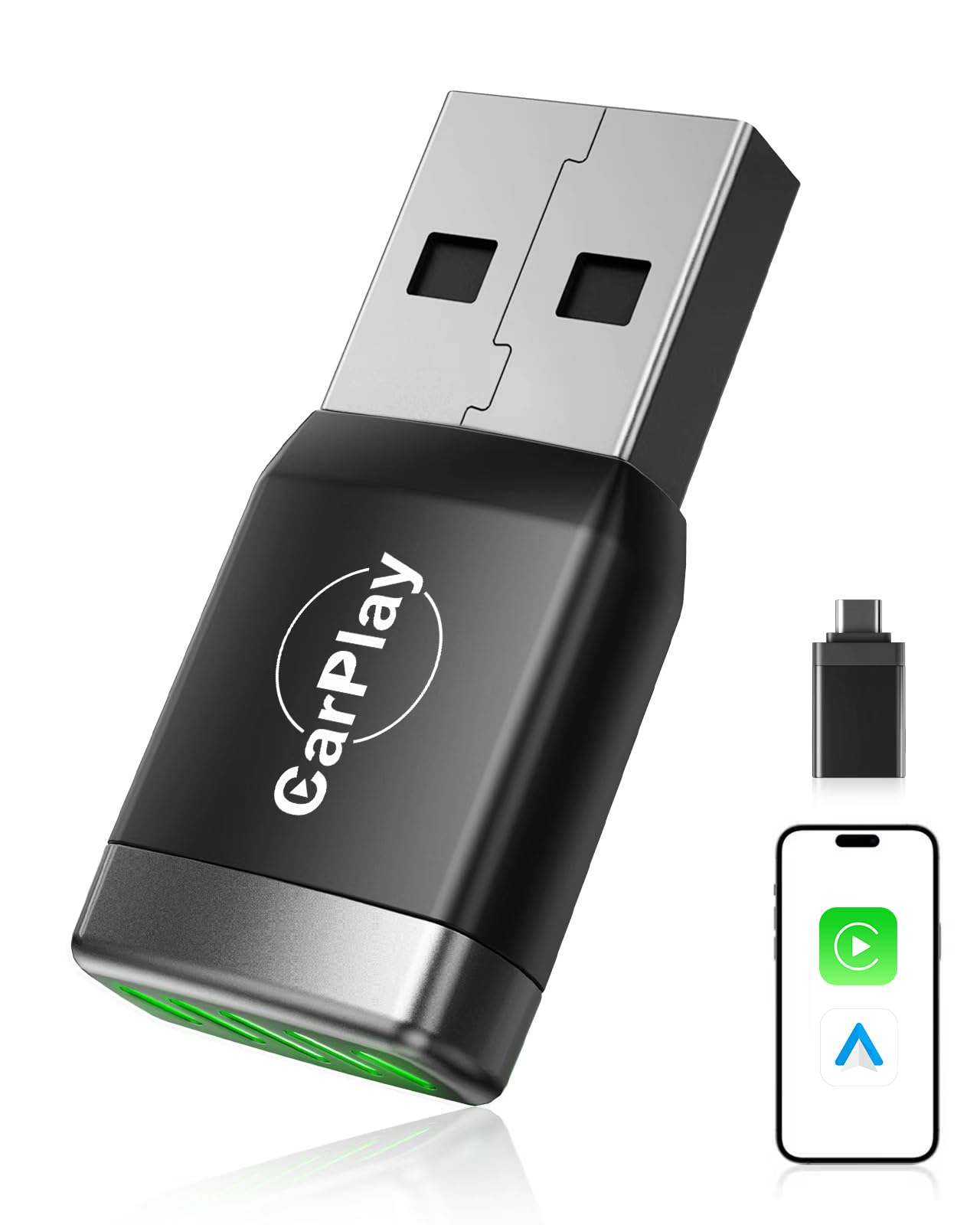 Mini Adattatore CarPlay Wireless con Navigatore GPS per Auto | Bluetooth V5.3, Wi-Fi 6 a Doppia Banda, Connessione Stabile & Veloce, USB A/C, per Apple iPhone iOS 10+