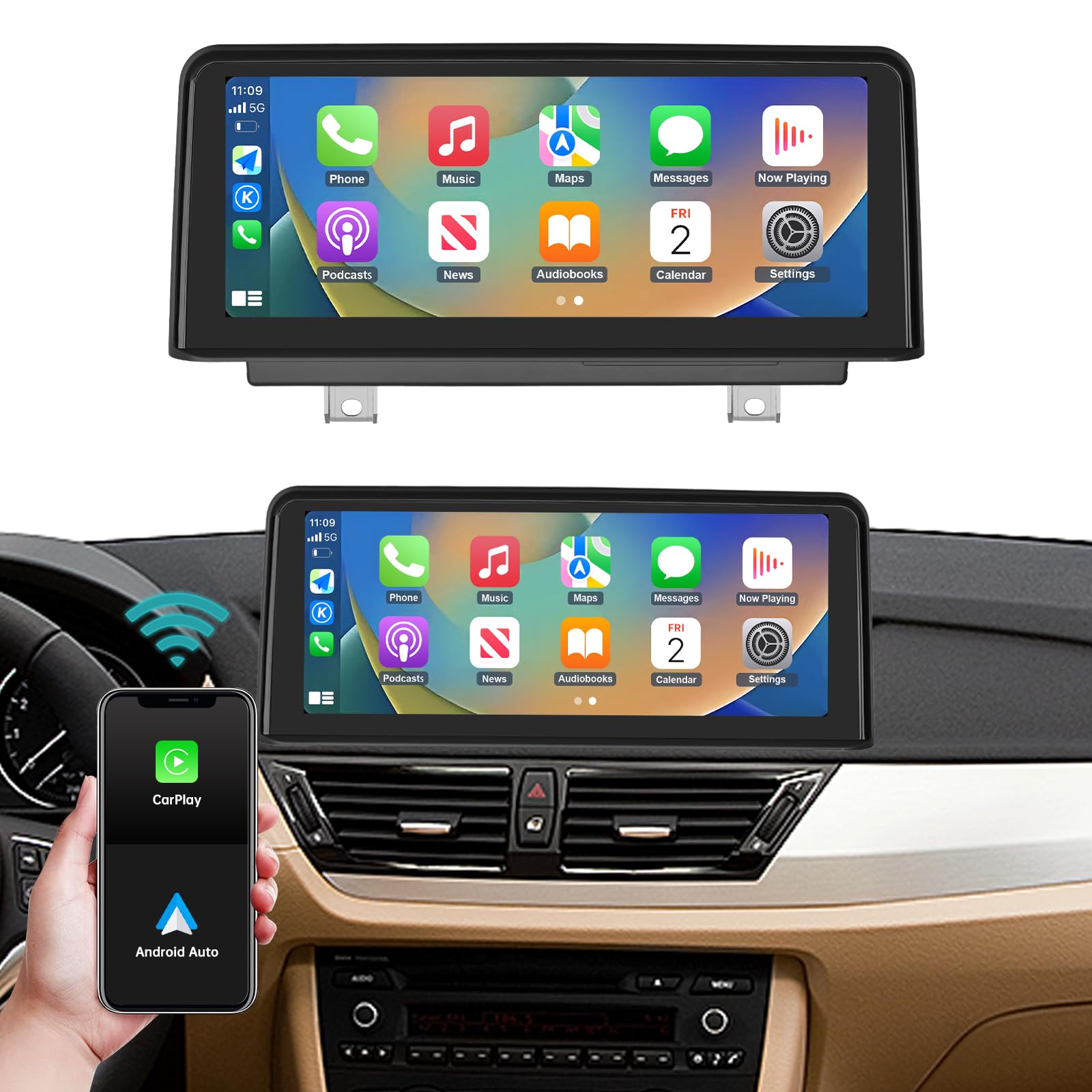 Ninetom 10,25 Pollici Touch Screen Autoradio con Wireless Carplay e Android Auto per Bmw X1 Series E84 2009-2015 Senza Schermo Oem, Supporto Mirrorlink, Musica, Navigazione