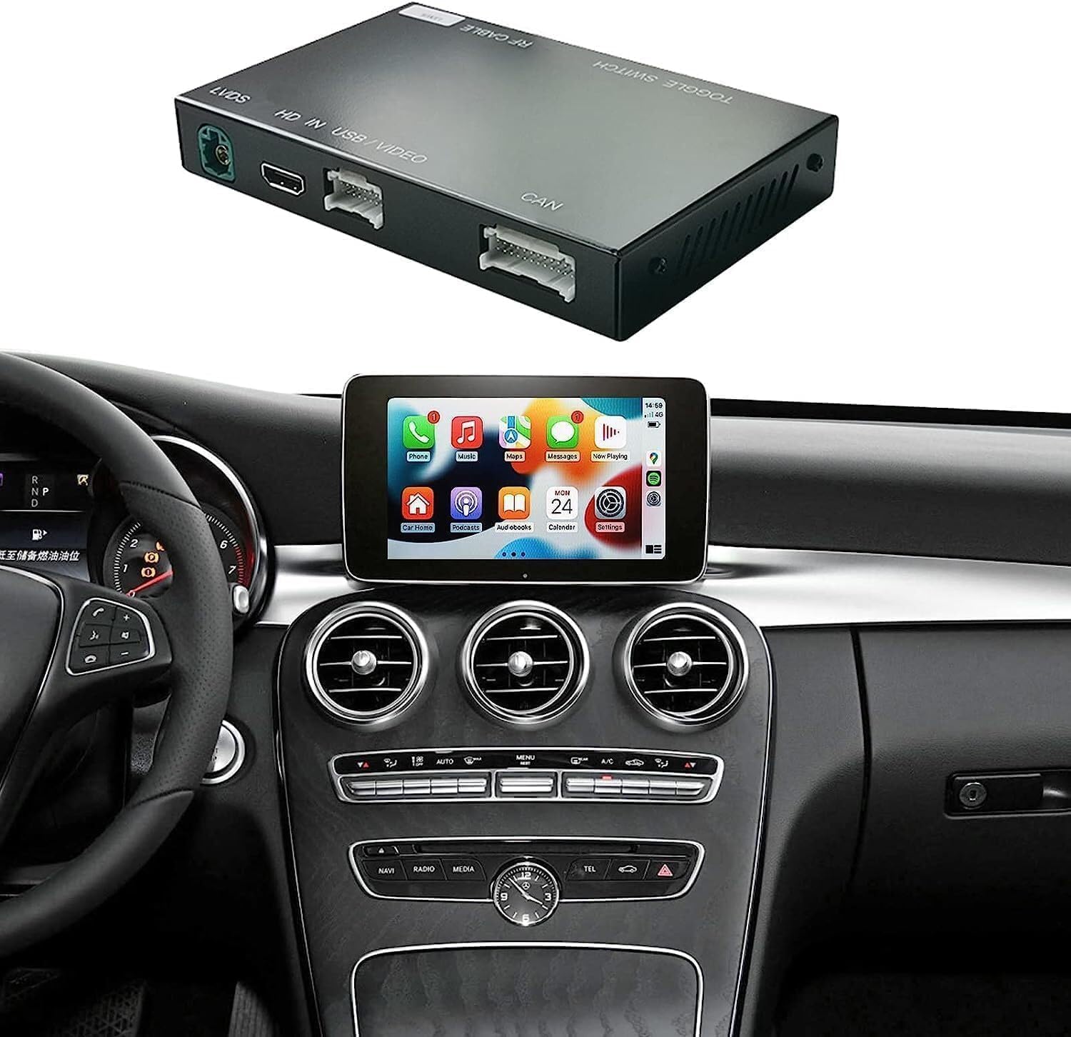 Ninetom Kit di retrofit per decoder Carplay wireless per Mercedes Benz Classe C GLC CLA GLA W205 2015-2018 con sistema NTG5.0, supporta Android Auto, Mirrorlink, telecamera poster…