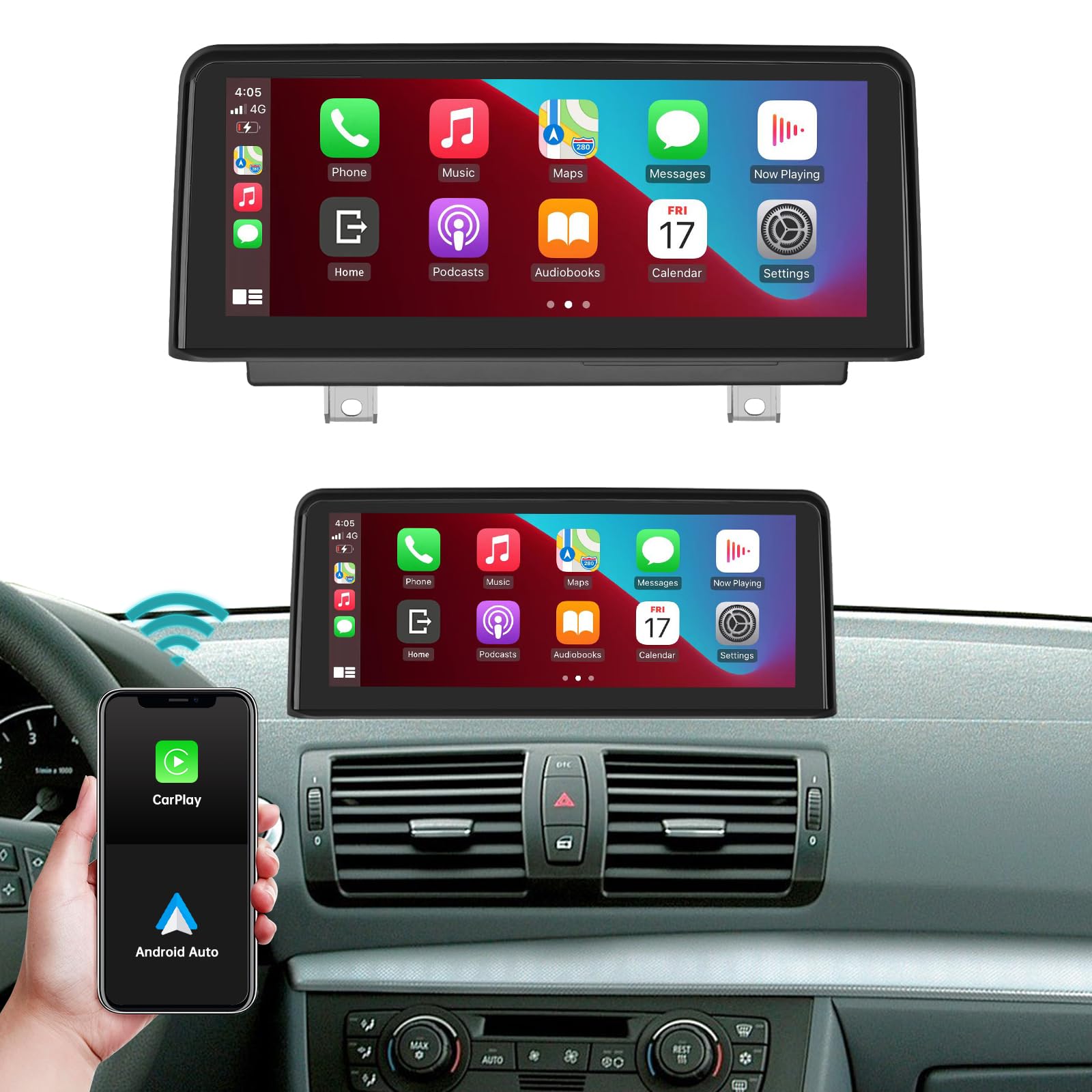 Ninetom Touchscreen per autoradio da 10,25" per BMW Serie 1 E81/E82/E87/E88 2004-2008 con sistema CCC, supporto Apple CarPlay/Android Auto/Mirrorlink/navigazione, aggiornamento st…