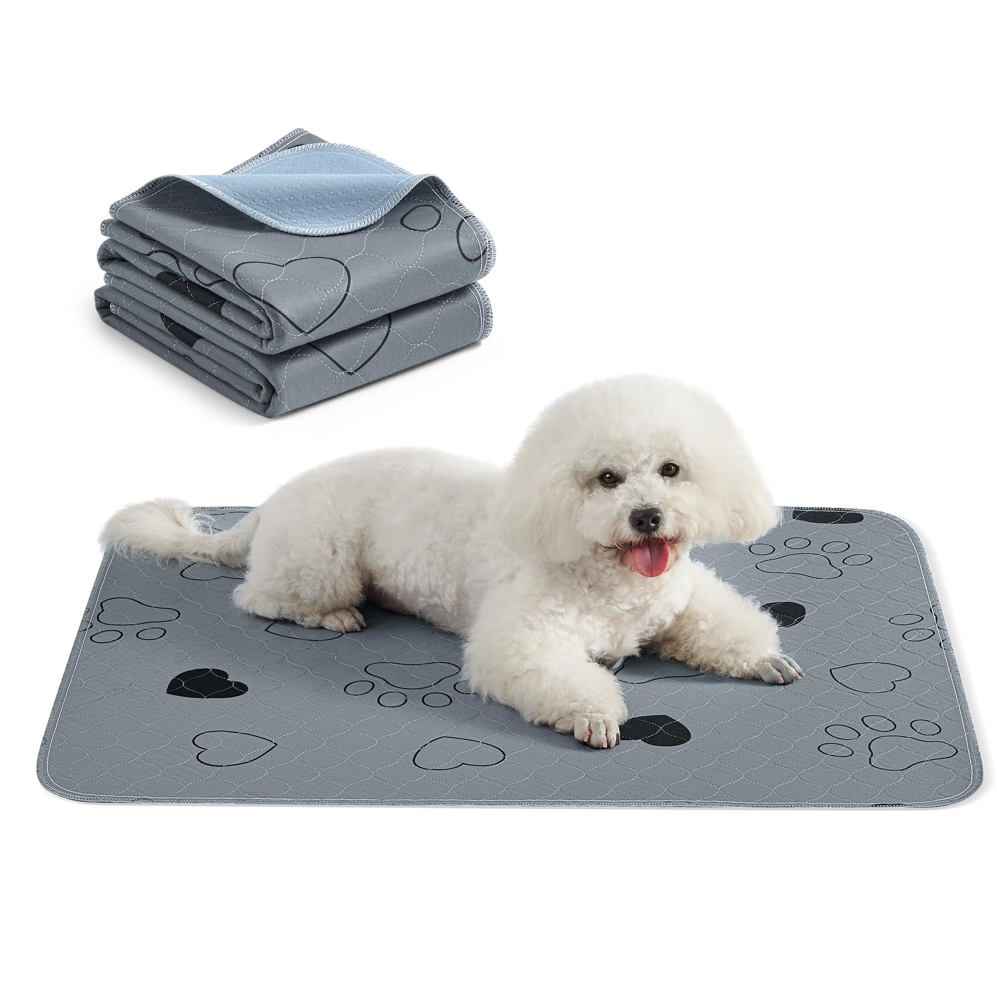 Feandrea Tappeti Lavabili per Cani, 1 Pezzo, 91 x 86 cm, Antiscivolo | Tappeti Assorbenti Riutilizzabili, a Prova di Perdite, Gatti Conigli, Grigio, Collezione ISLAND PTD034G01