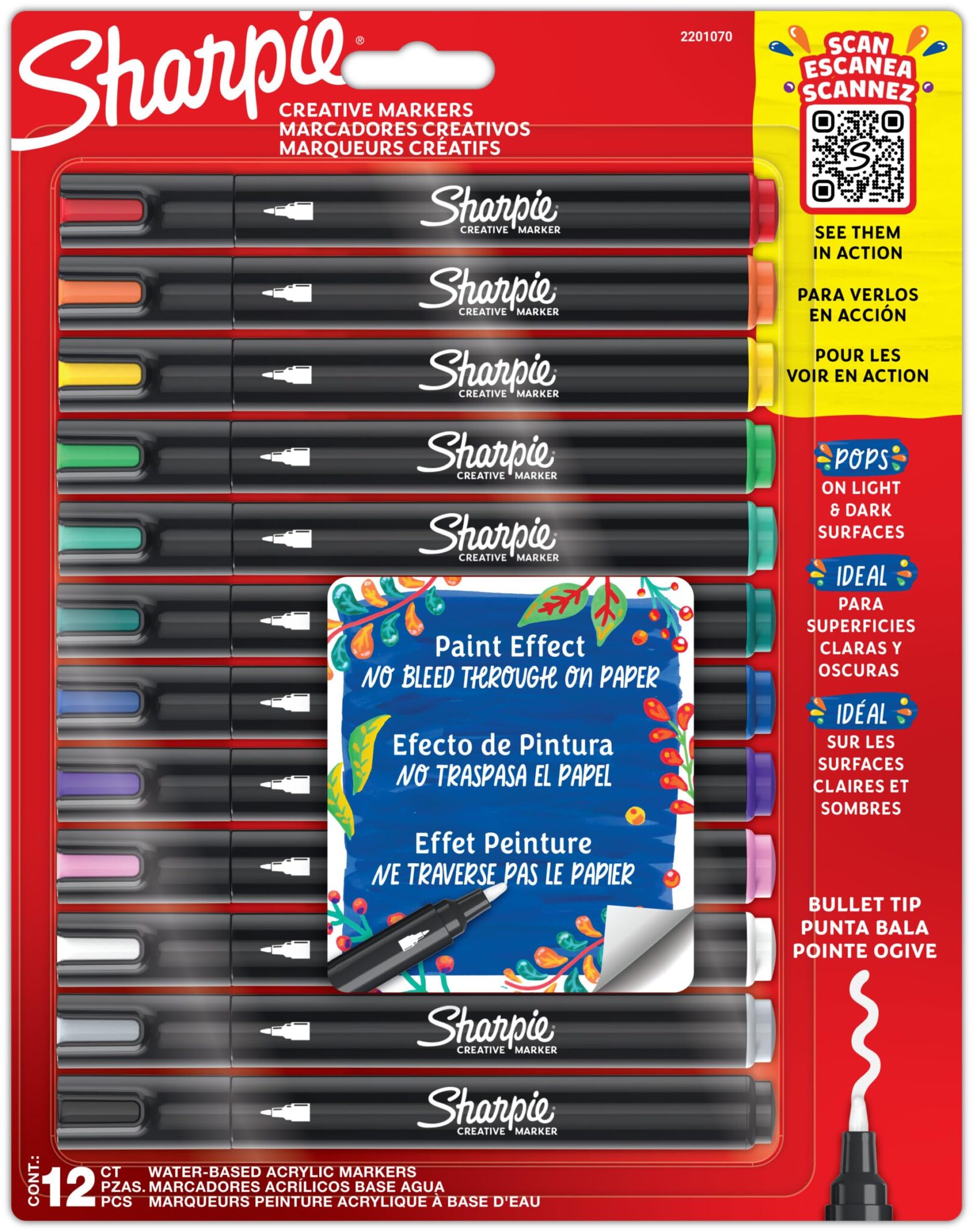 Sharpie Creative Marker Pennarelli Acrilici per Hobby Creativi | Pennarelli a base d'acqua con punta tonda | deali per Fai da TeDecorazioni e Scuola | Colori assortiti | 12 pezzi