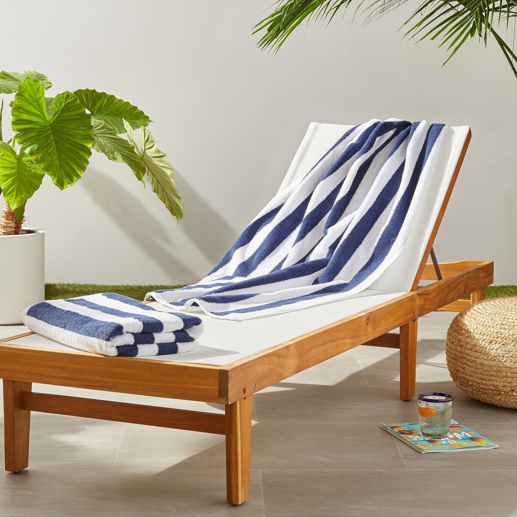 Amazon Basics Telo per Mare, Piscina, Palestra e Spa, 100% Cotone Righe Cabana, 76 x 152 cm, Blu Navy, Set 2 Pezzi