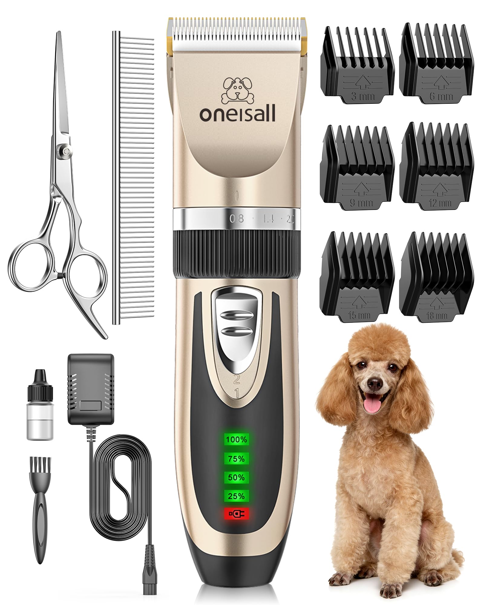 oneisall: tosatrice silenziosa per cani, 2000 mAh, 4 ore di autonomia, per cani e gatti dal pelo folto, tosatrice per cani, tosatrice per animali domestici, rasoio per cani a pelo…