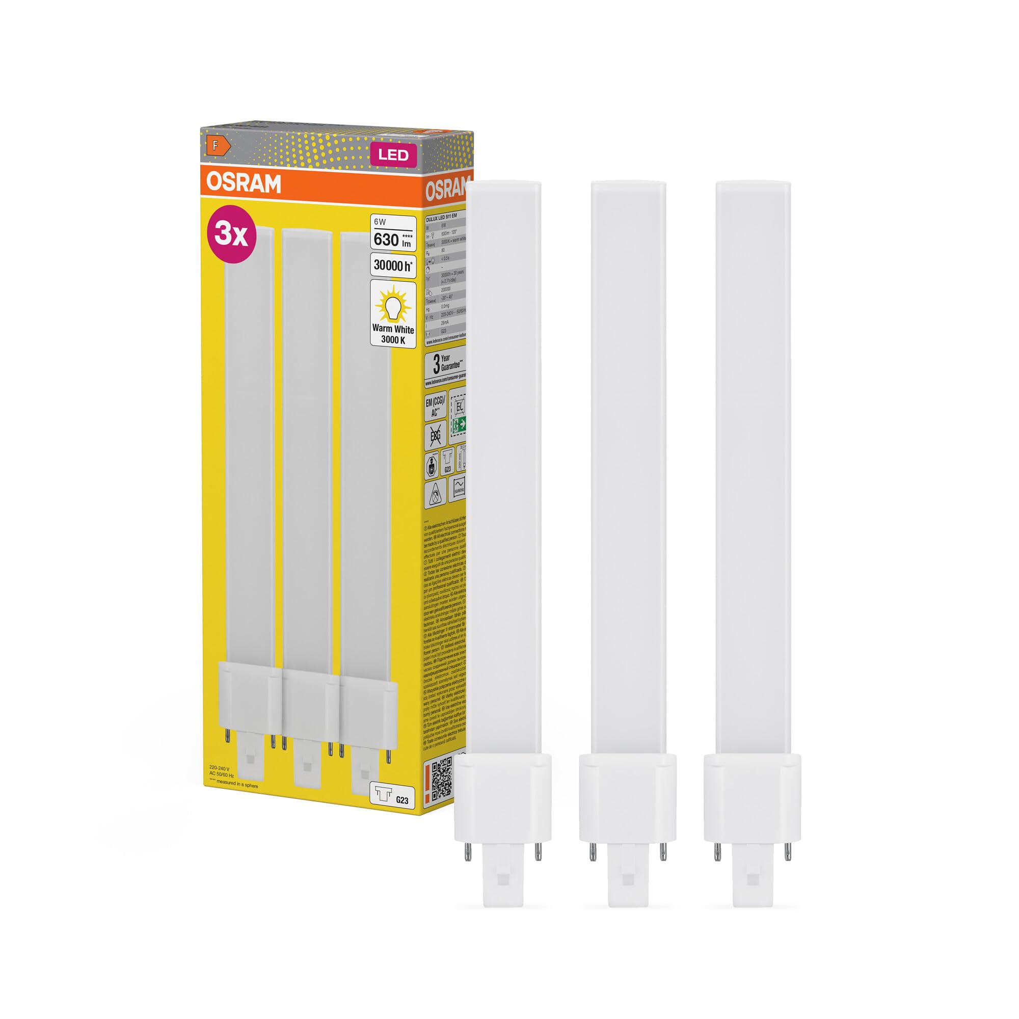 OSRAM DULUX S11 Lampada Compatta LED 6W G23 3000K | DULUX LED S11 EM & AC MAINS, LED Lamps, bianco, 30000 h, confezione da 3