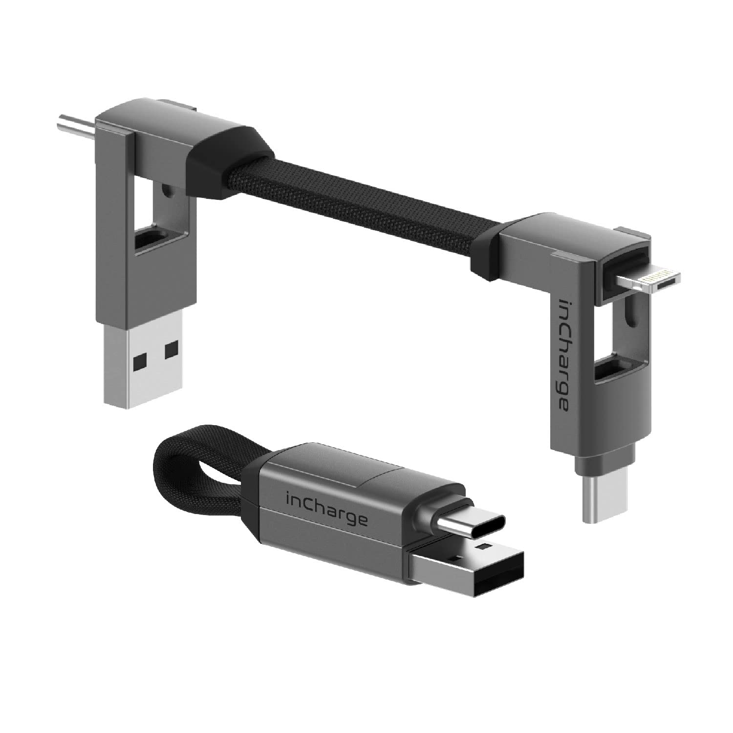 Rolling Square inCharge 6 - Portachiavi con Cavo Usb Type-c, Cavetto Universale Cellulare, Regalo Uomo, Caricatore Universale Cellulare 6 in 1, Gadget Tecnologico, Grigio, Cavo Li…