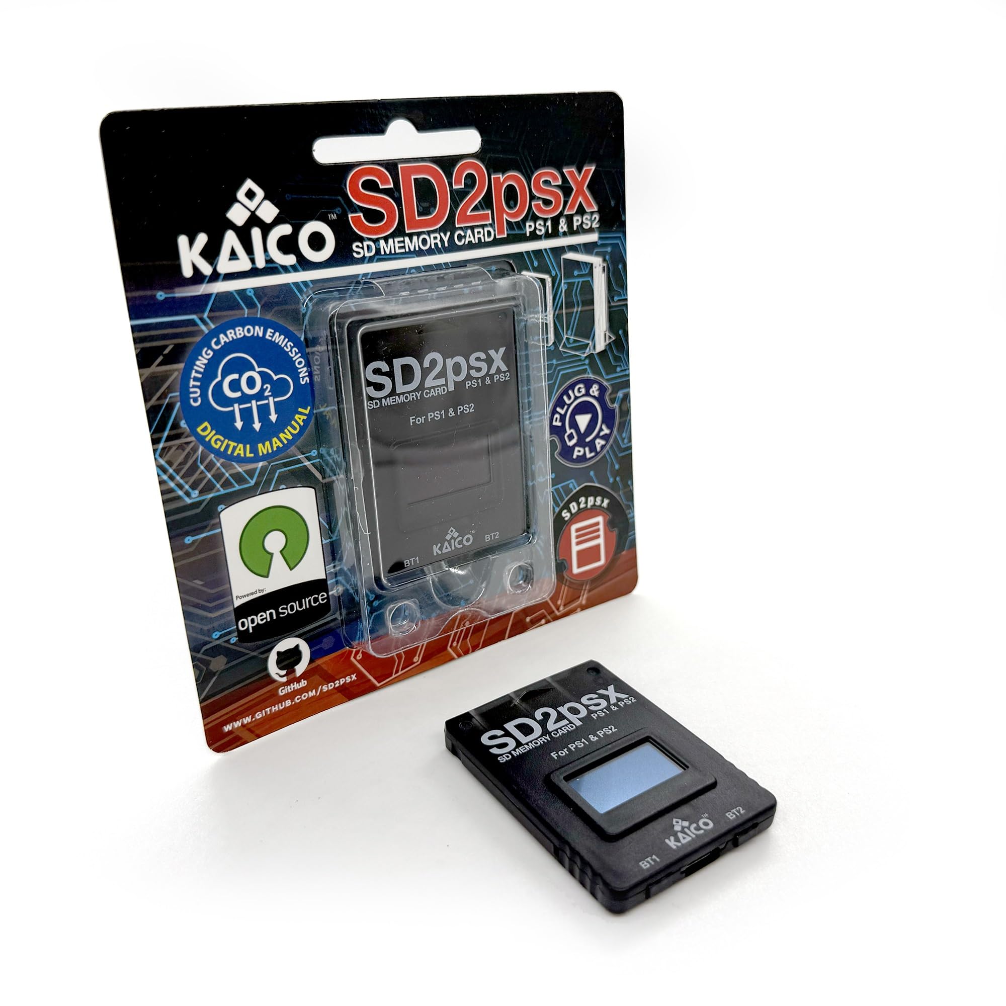 Kaico PSX Mem Card Gen 2 Scheda di Memoria Compatibile con PlayStation 1 & 2 - Firmware Aggiornabile - Archiviazione Illimitata - Include una Scheda MicroSD da 8 GB - Scheda di Me…